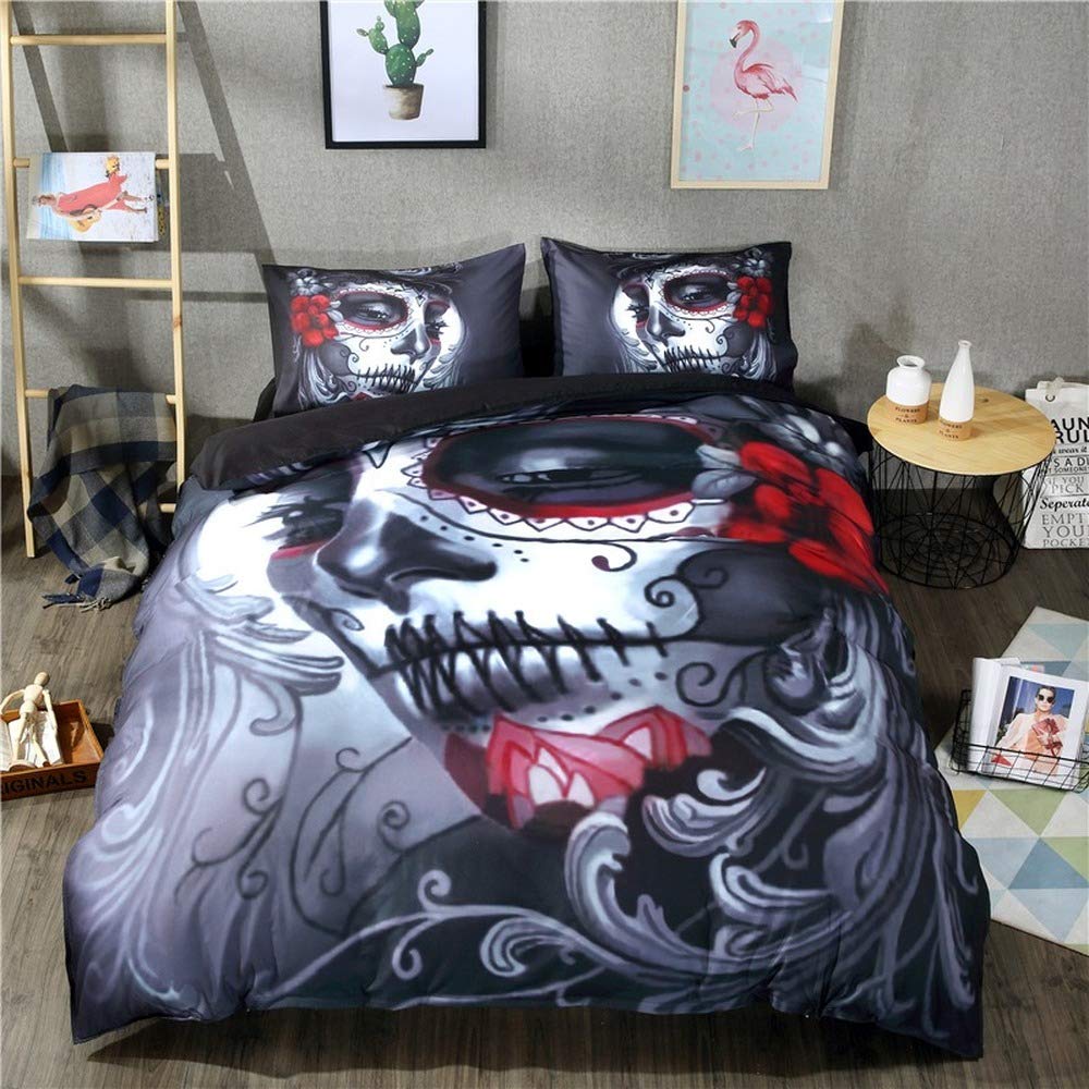 Parure de lit housse de couette tête de mort noire pour literie terne