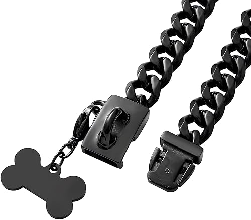 Miniatura 20 de Collar de perro de acero inoxidable, collar de joyería de bulldog con encanto, impermeable, oro rosa, negro, plata, resistente, collar de perro