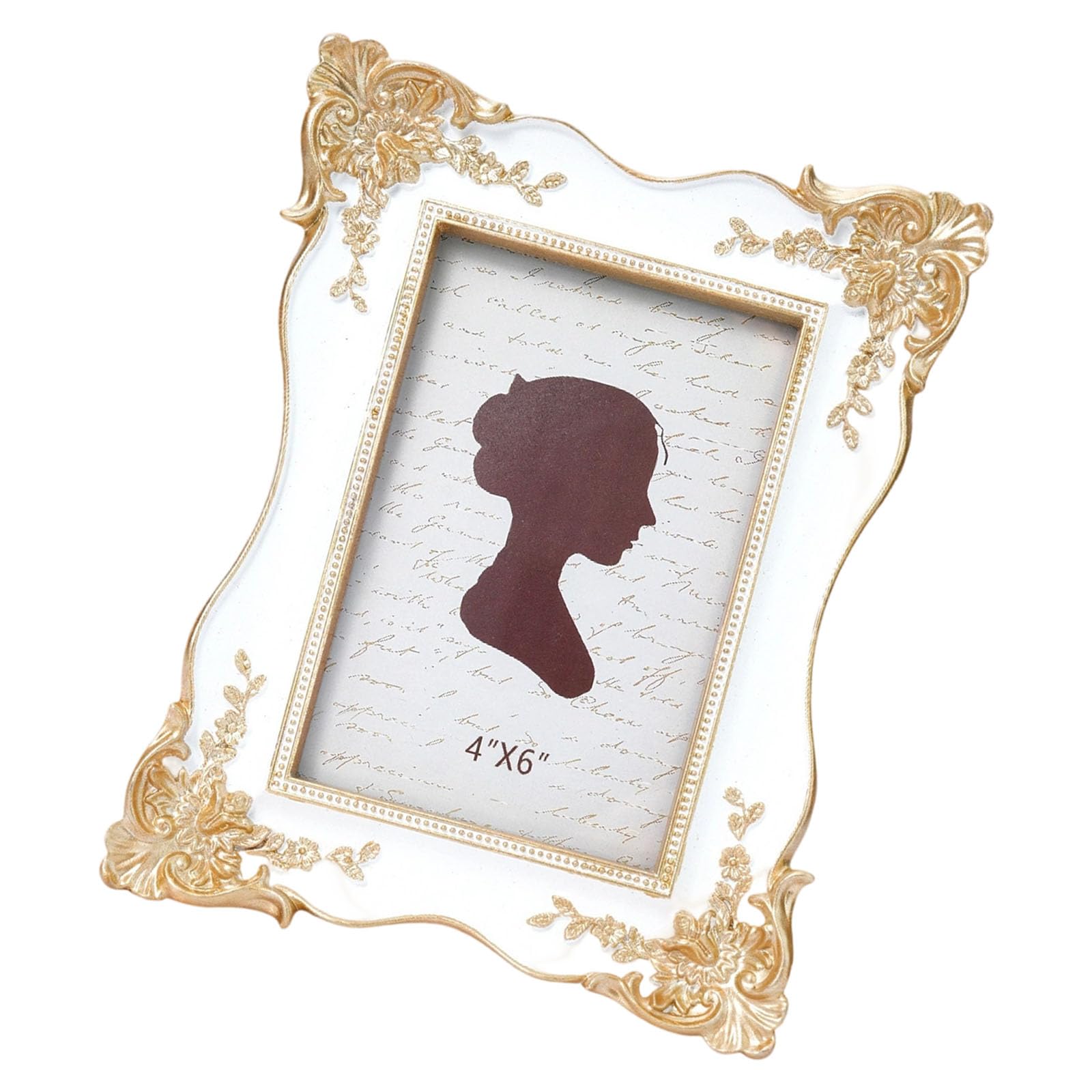 Msioytog White Antique Resin Photo Frame With Golden Flowers Trim For Wall Or Tabletop Home Decor Antique Carved Resin Picture Frame