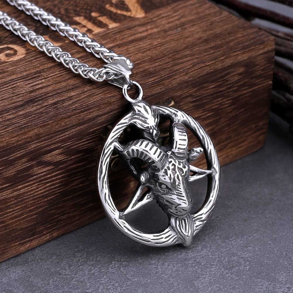 The Satanic Temple Collana Testa Di Capra Con Pentagramma Invertito – Acciaio Inossidabile, Ciondolo 4,2 Cm, Catena 50 Cm, Regalo Gothic Punk - 2