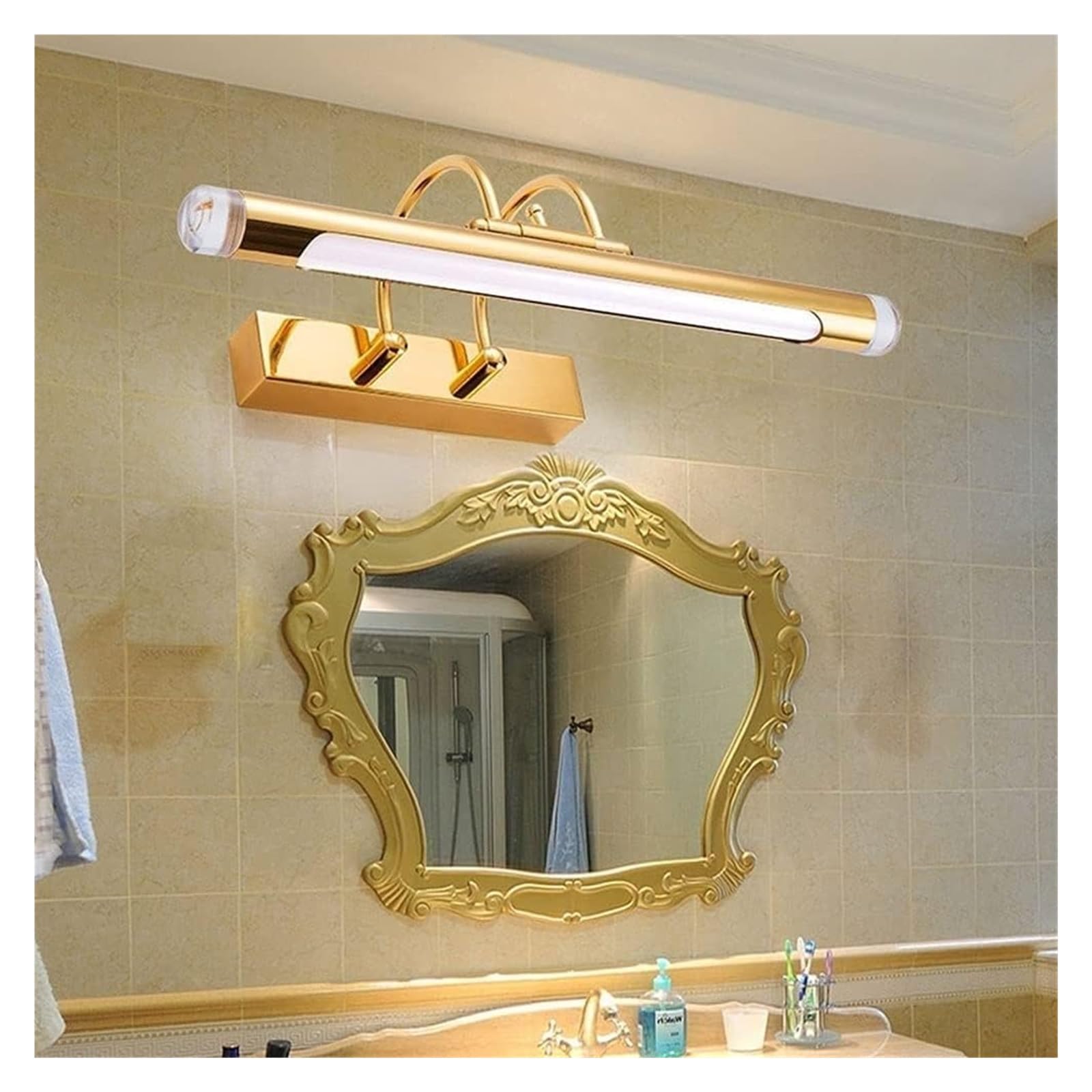 Lustrzana lampa przednia LED Łazienka Vanity Light Oświetlenie obrazu, Złoty Metal Vanity Lampy naścienne Obrotowe kinkiety do wanny Szafka z lustrem Toaletka