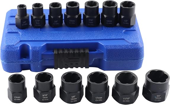 Impact Bolt & Nut Remover Set, 13 Pcs Impact Locking Lug Nut & Rounded Bolt Extractor Remover Set,to Remove the Rusty and Stubborn Sockets and Bolts