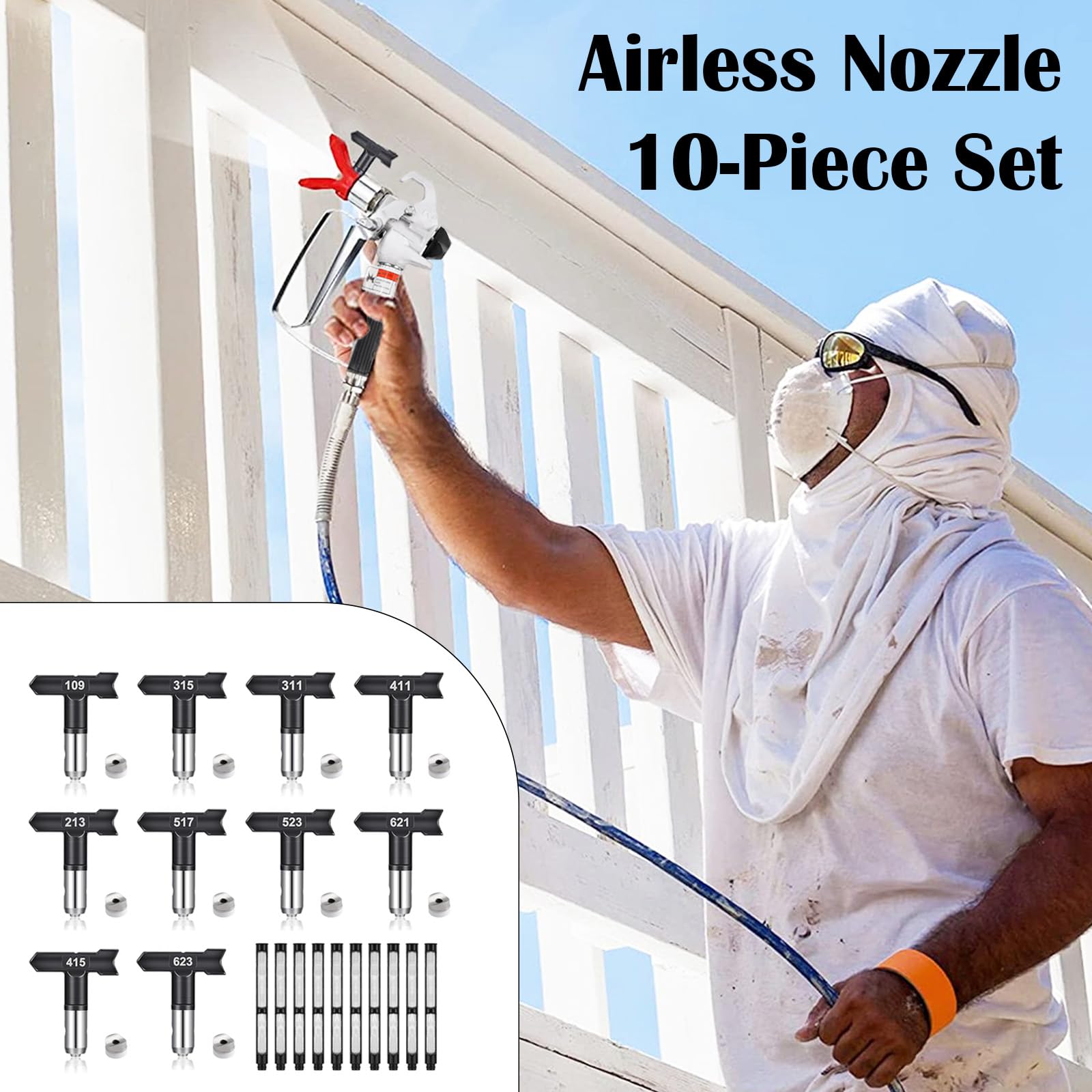 Boquilla Airless, 10 Piezas Puntas de pulverización Reversibles,Pistolas de Pulverización sin Aire,Boquilla Pistola Pintura para pulverizador Pintura (Tipo 109,213,311,315,411,415,517,523,621,623)