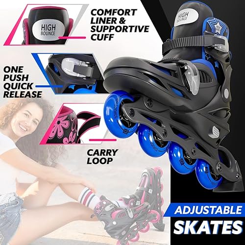 Miniatura 5 de Patines en línea para niñas y niños, con rodilleras, coderas y muñequeras, ruedas de gel, tamaño ajustable, para hombres, mujeres, niñas, niños