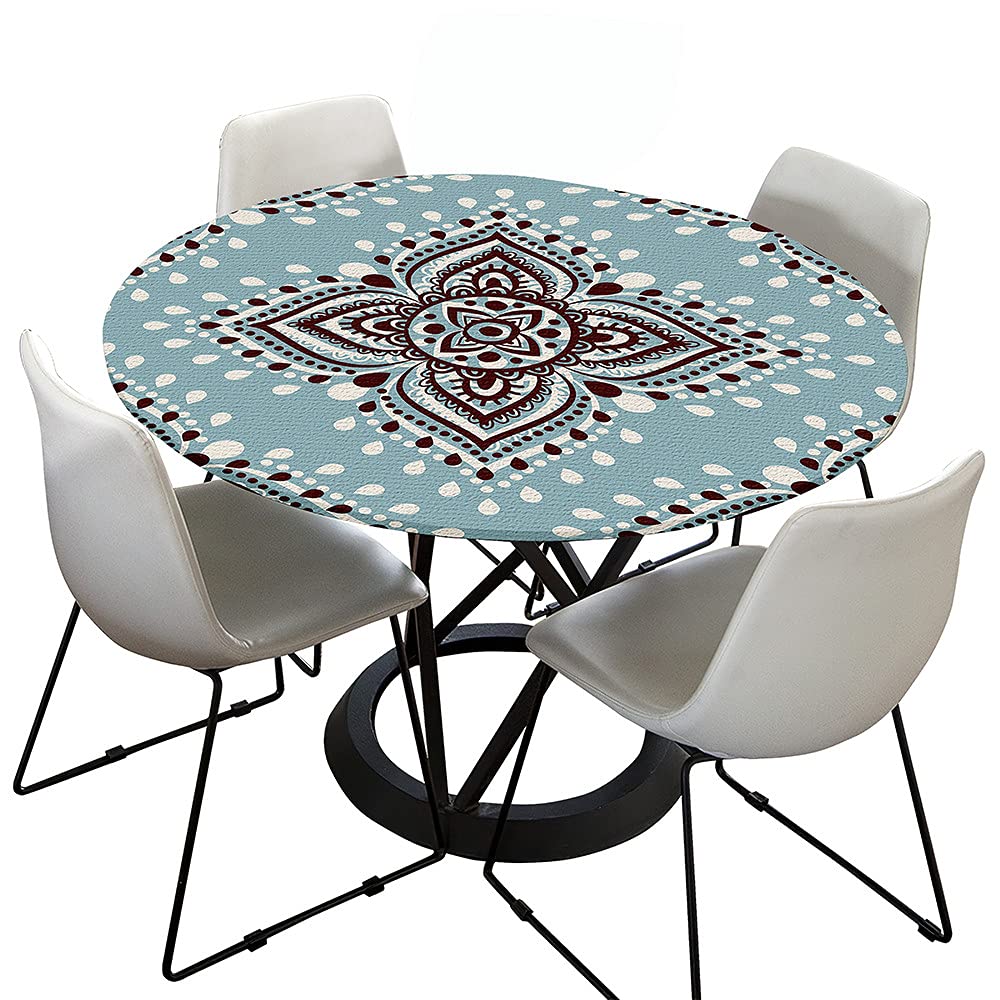 Morbuy Blue Green Bohemia Round Tablecloth For Circular Table, 3D Waterproof Fitted Table Cloths Stain Resistant Dust-Proof Wipeable Printed Table Cover For Home Party Kitchen (,Diameter 180Cm)