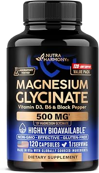 Magnesium Glycinate 500mg - VIT. B6 & D3 - Sleep, Muscle & Heart - 120 Caps