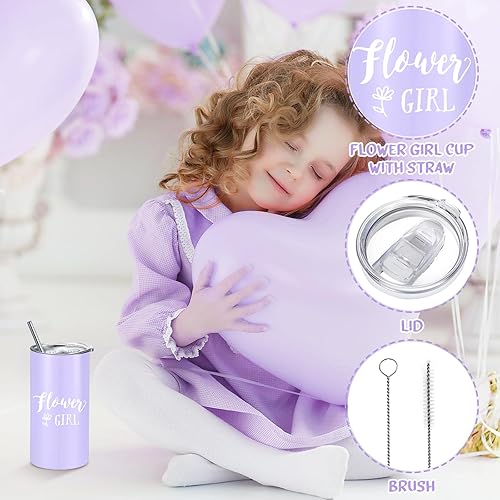 Miniatura 10 de Sieral Juego de 9 regalos de propuesta para niña de las flores, vaso personalizado con pajita, caja de regalo para novia, bolsa de lona, lentes de