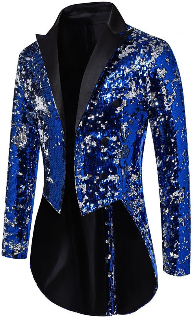 XUNRYAN Mens Sequin Jacket Tuxedo Tailcoat Cardigan Dance Blazer 70s 80s Disco Costumes Novelty Jacket Coat Hippie Outfits