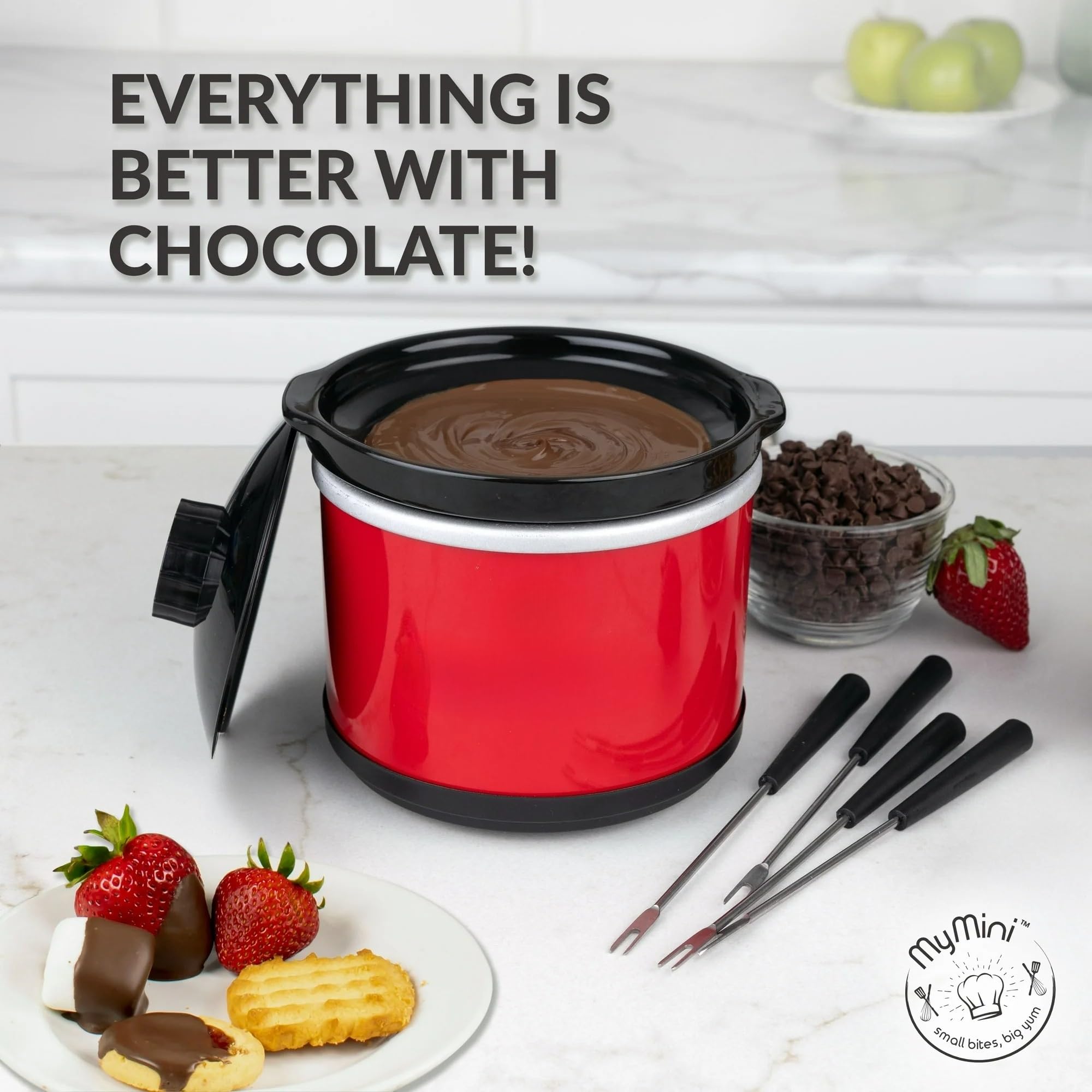20 oz Chocolate Fondue Dipping Pot, 40-Watts, Nonstick Ceramic, Red — view 2
