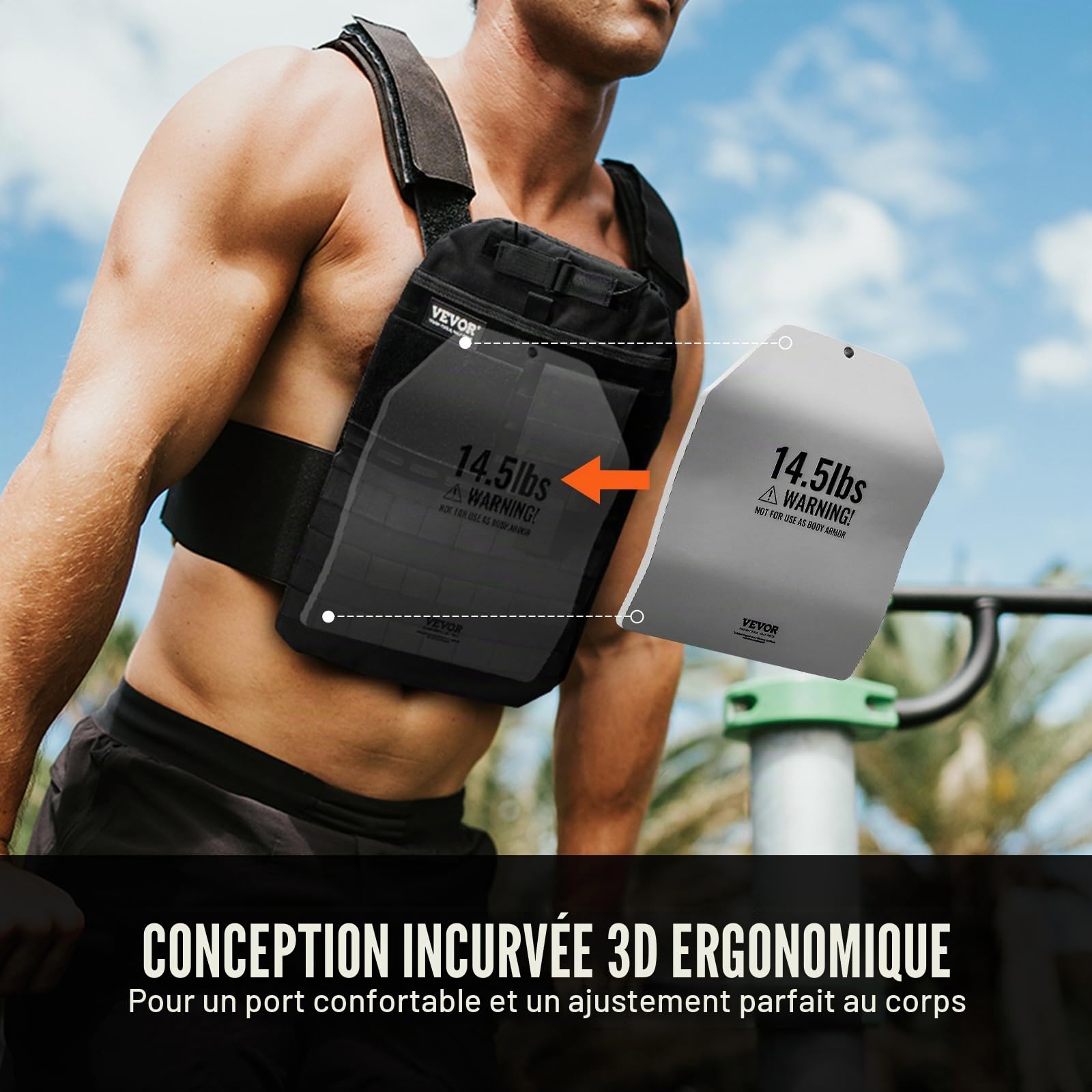 VEVOR Plaques lestées incurvées pour gilet lesté, paires de 6,59 kg, plaques de poids pour gilet, en acier de qualité supérieure, coupe ergonomique profilée-WOD, pour la musculation, la course à pied