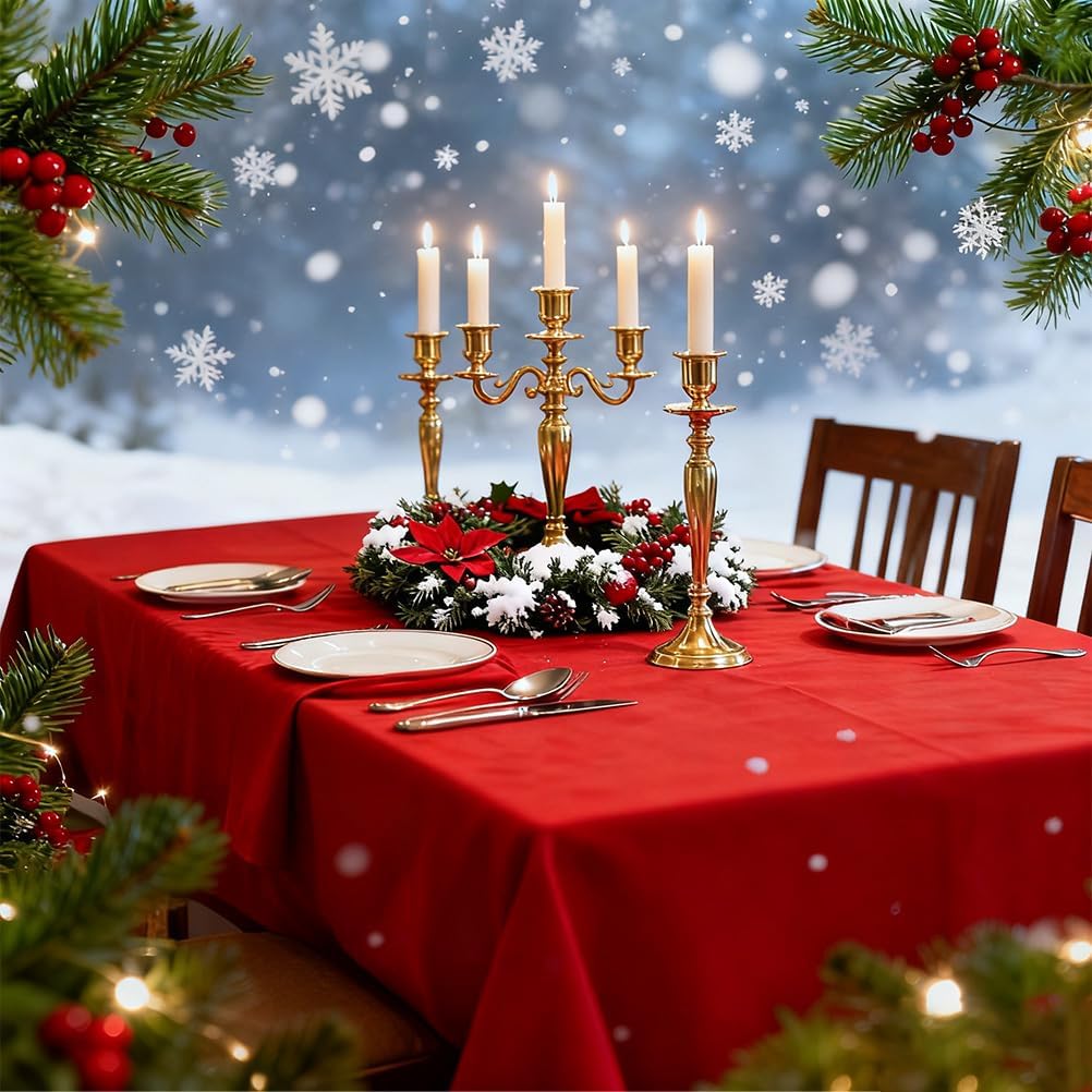 2pcs Small Christmas Wreath Candle Rings Red Poinsettia Wreath with Red Berries, Candle Holders for Holiday Table Centerpiece Decor (Candle Rings)
