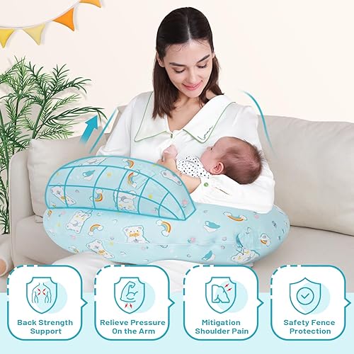 Miniatura 3 de Almohada de lactancia, diseño ergonómico de talla grande, almohadas de lactancia materna para mamá y bebé, funda de algodón extraíble, lavable a