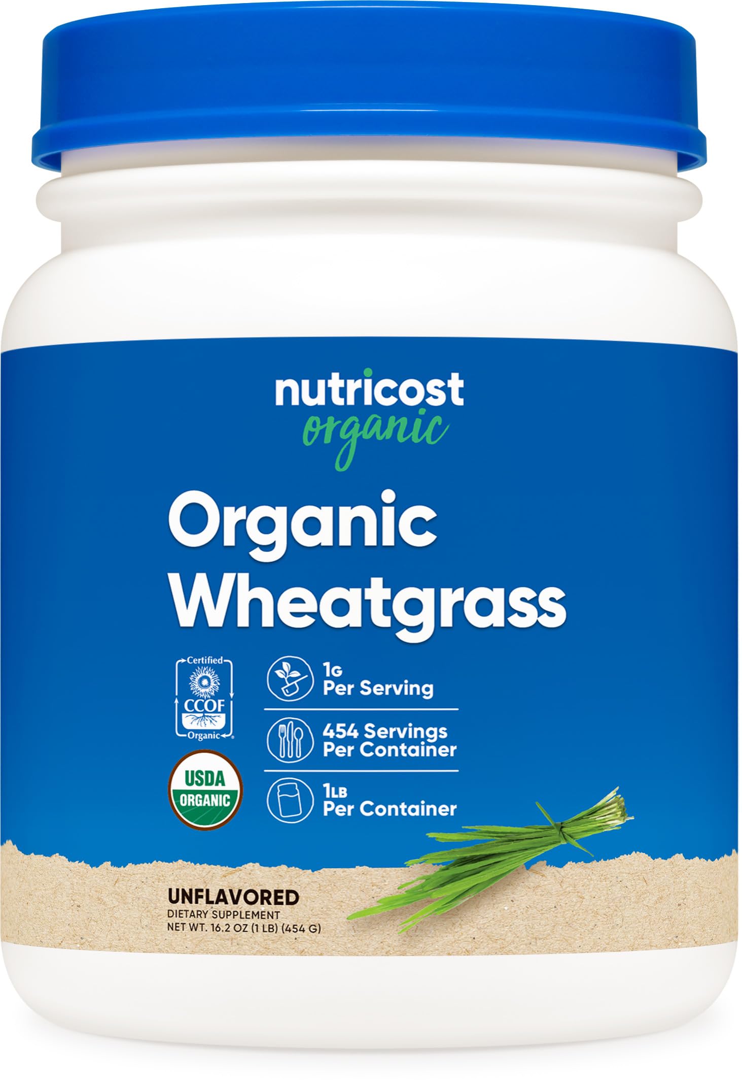 Nutricost Organic Wheatgrass Powder 1 LB - Non-GMO SuperfoodUSDA Organic