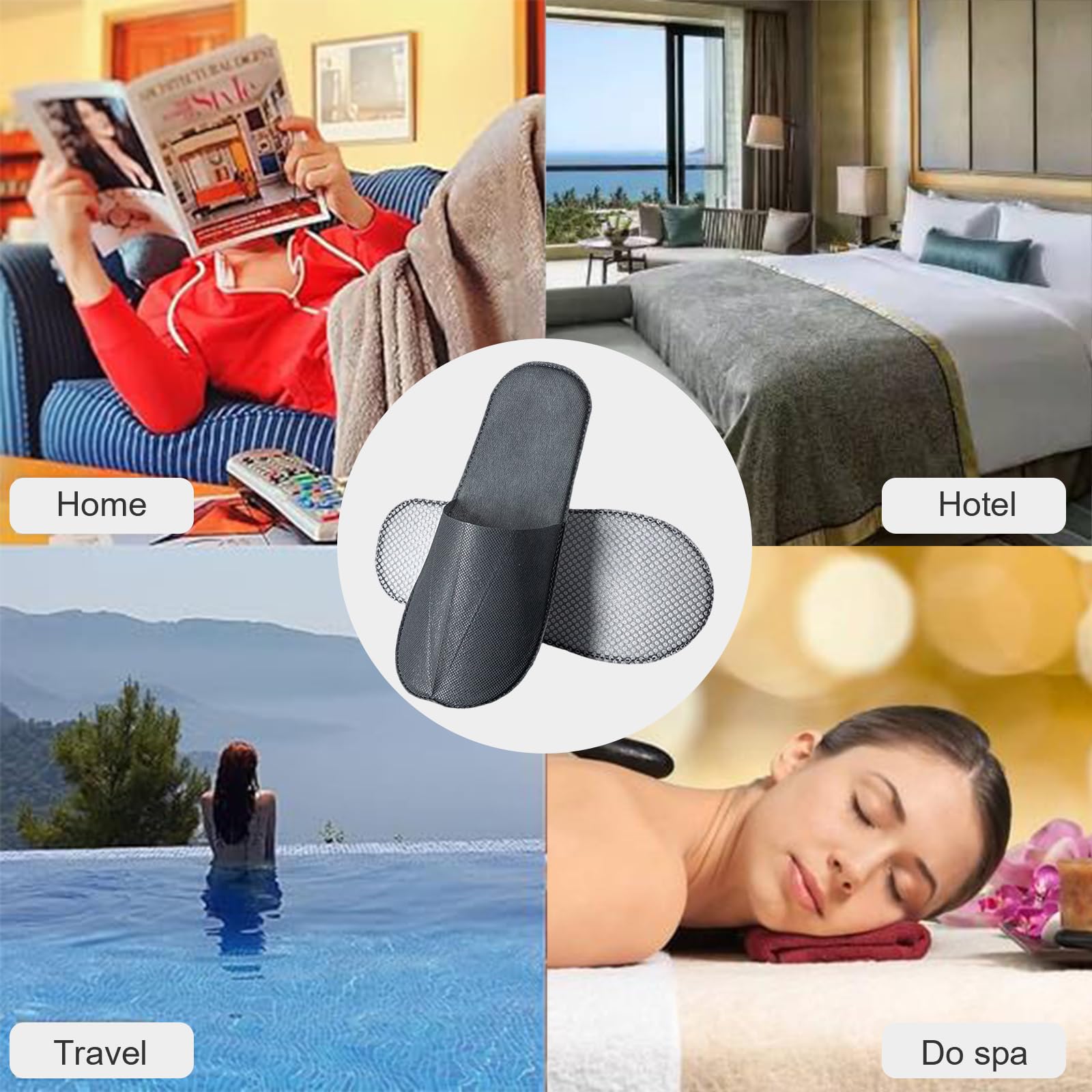 Pantofole Usa e Getta Antiscivolo, 4 Paia Ciabattine in Pile Corallo, Pantofole Hotel, Ciabatte Ospiti, Comfort Chiuse, Portatili e Antiscivolo - Per Hotel, Spa, Casa e Viaggi