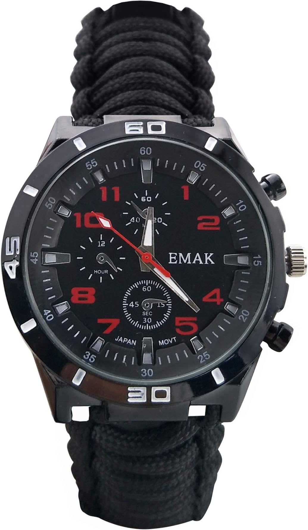 Multifunction Tactical Military Watch,Men Outdoor Survival Compass Thermometer Watches,Nylon Rope Hand Woven Strap Sport Wrist Watches,Black