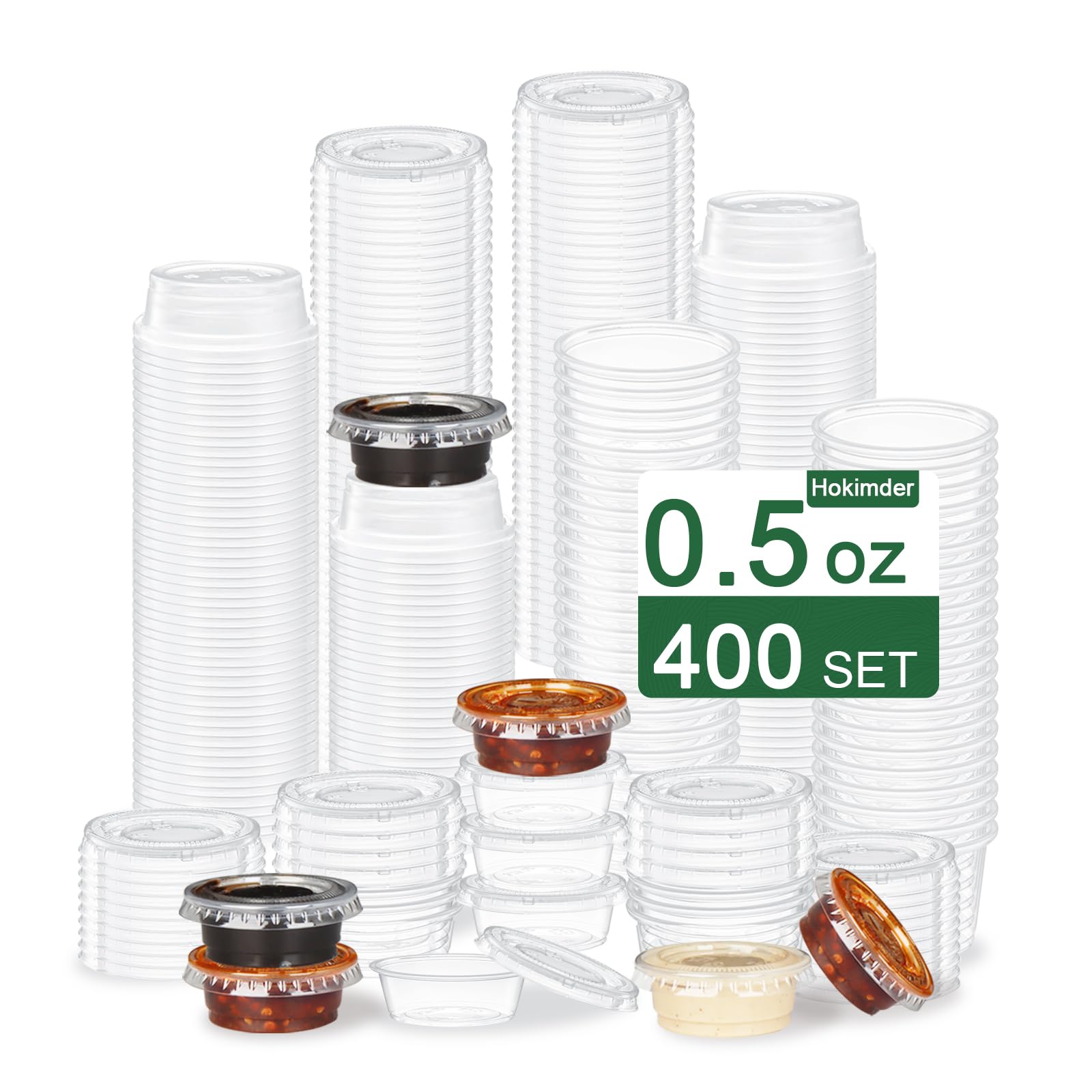400 Pack 0.5 Oz Disposable Plastic Portion Cups with Lids, Small Jello Shot Cups, Plastic Containers Souffle Cup Condiment Containers with Lids Sauce