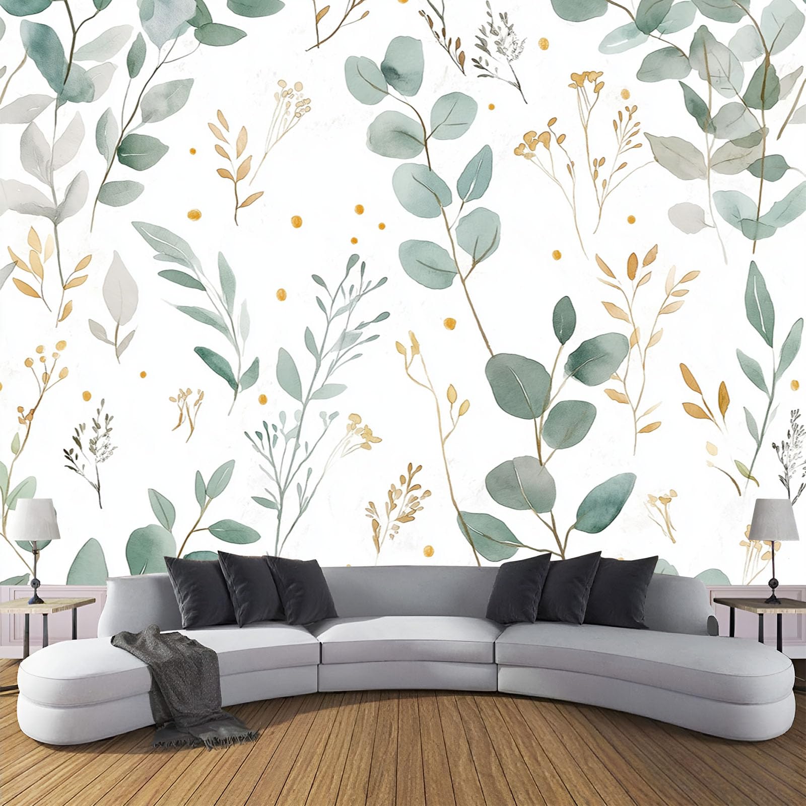 Papier Peint Gris Vert 3D Fleurs Sauvages Salon Grand Panoramique Murale 400x280cm
