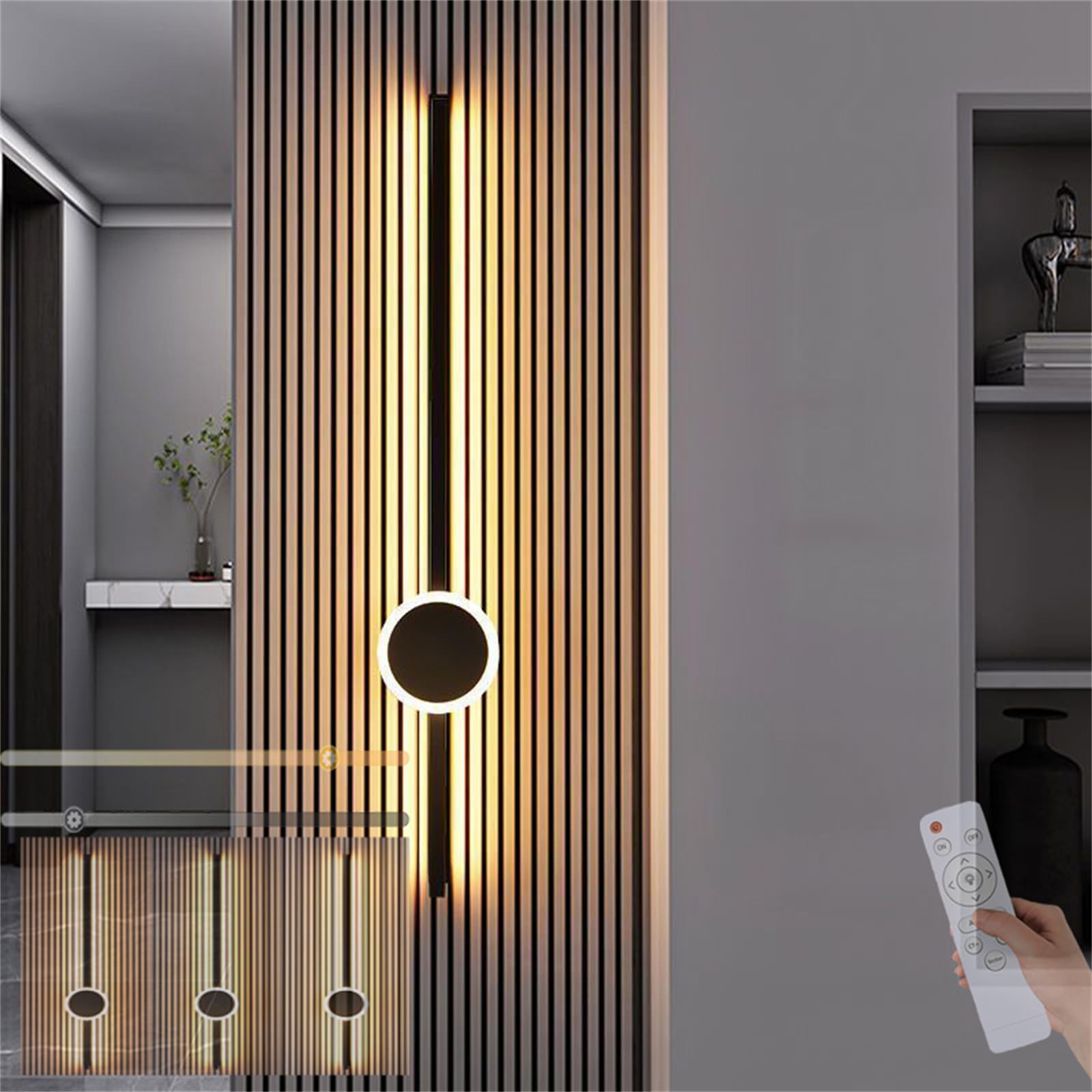 Lámpara de pared de salón LED regulable de aluminio negro 1m 8
