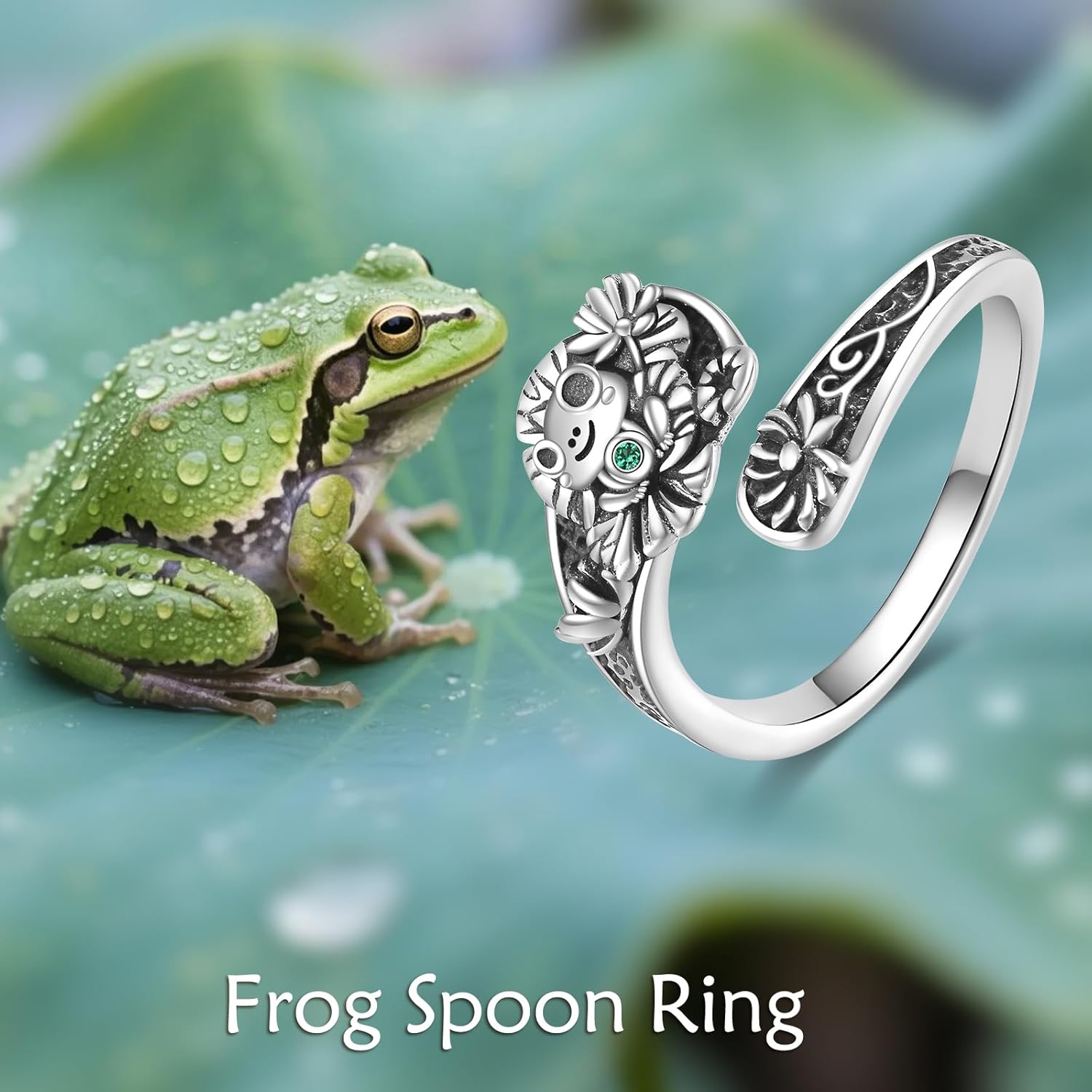 Frog Ring 925 Sterling Silver Lotus Adjustable Thumb Rings Frog Jewelry Gifts for Women