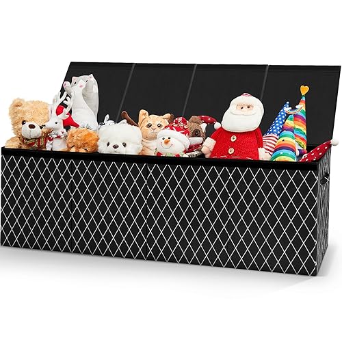 Miniatura 1 de Patelai Caja de juguetes grande plegable y resistente con tapa y asas, caja de juguetes de Navidad, organizador de almacenamiento para sala de