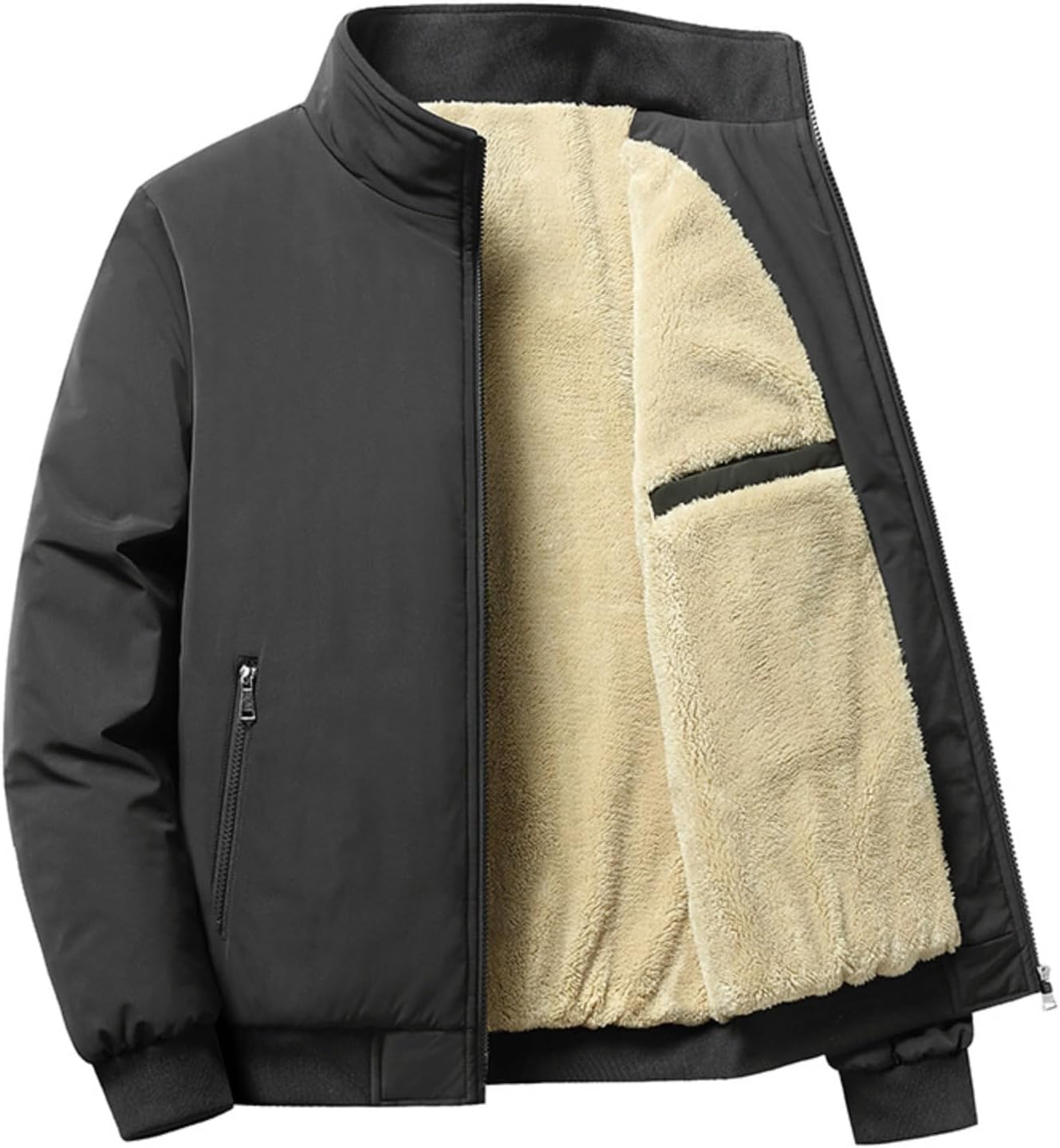 Mens 2026 Bomber Jackets Winter Thick Insulated Fleece Warm Jacket Outdoor Lightweight Windproof Zip Up Coats
