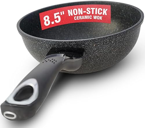 Home N KITCHENWARE - Sartén de mármol prémium de 9 capas, wok de mármol de cerámica, sartén antiadherente fácil de limpiar, revestimiento de mármol