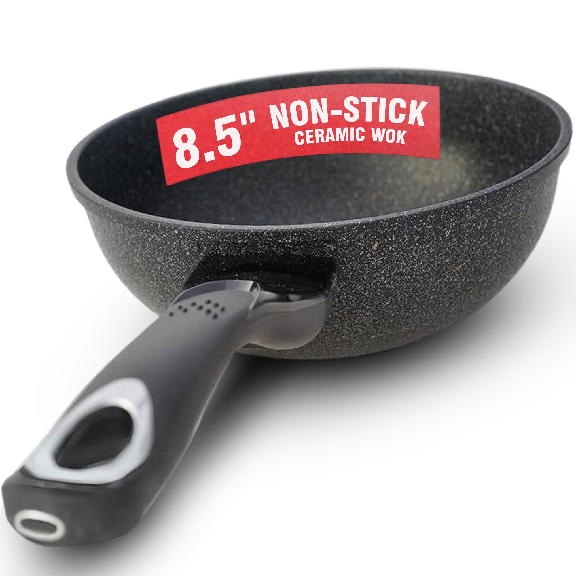 HOME N KITCHENWARE 9-Layered Premium Marble Pan- Ceramic Marble Wok - Easy to Clean Korean Stone-Coated Nonstick, Induction Ready, Cast Aluminum Woks & Stir-Fry Pans - 8.5 inch