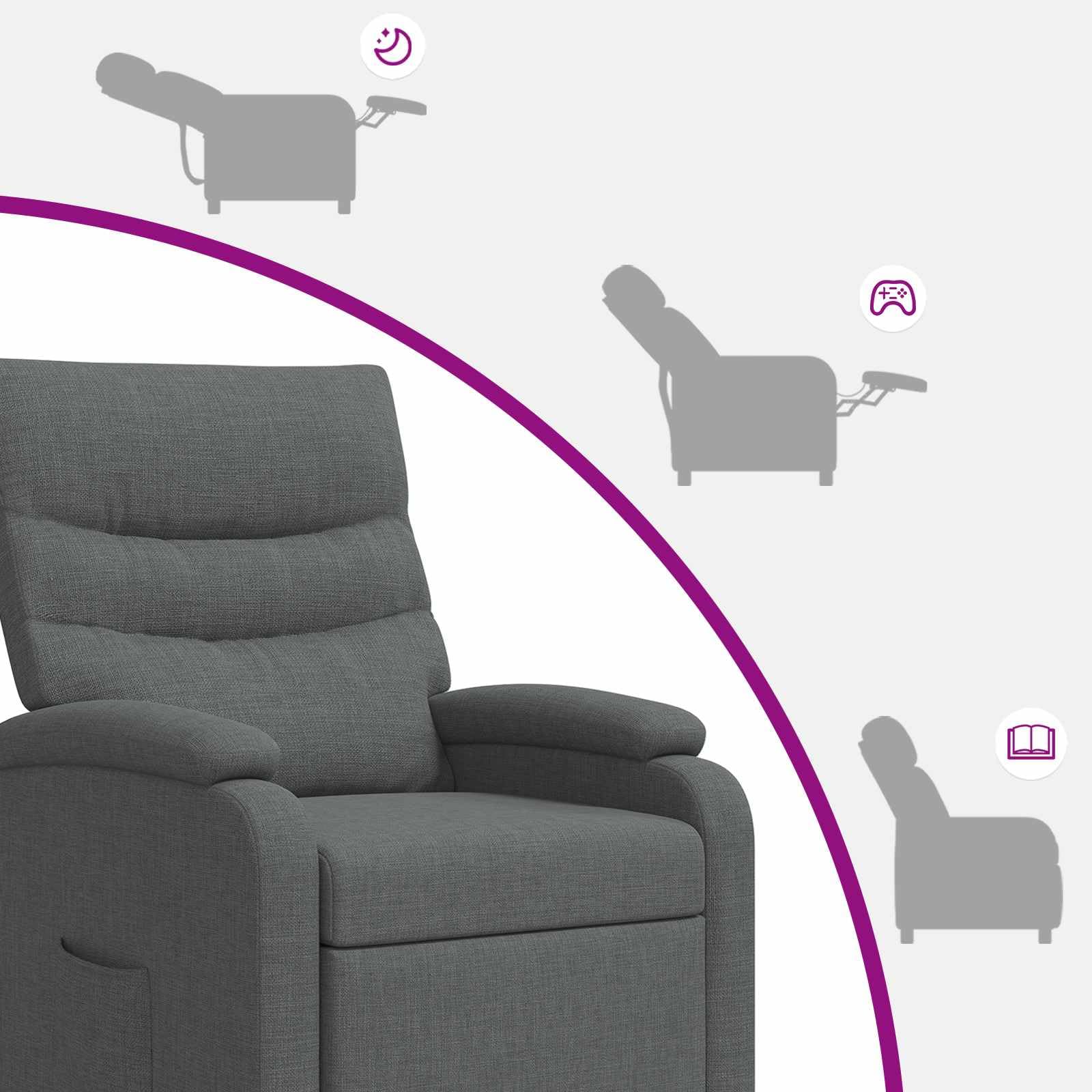 Poltrona relax in tessuto grigio scuro con inclinazione regolabile