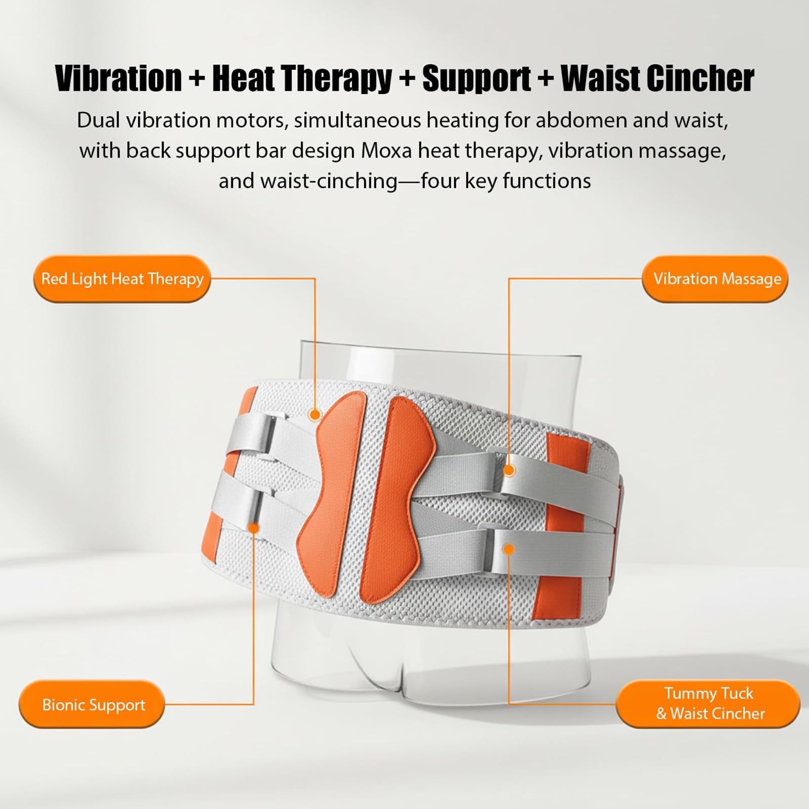 CinturóN Lumbar InaláMbrico de Calor y Masaje,CinturóN de Soporte Lumbar con Almohadilla TéRmica InaláMbrica, para Aliviar la Espalda baja Alivio del Dolor Abdominal