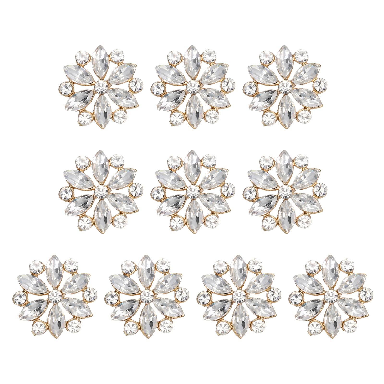 PATIKIL 10pcs Rhinestone Buttons for Clothing, 0.8"(20mm) Flower Crystal Buttons Diamond Flowers Embellishments Sew on Bulk for Crafts DIY Sewing Clothing Jewelry Making, White