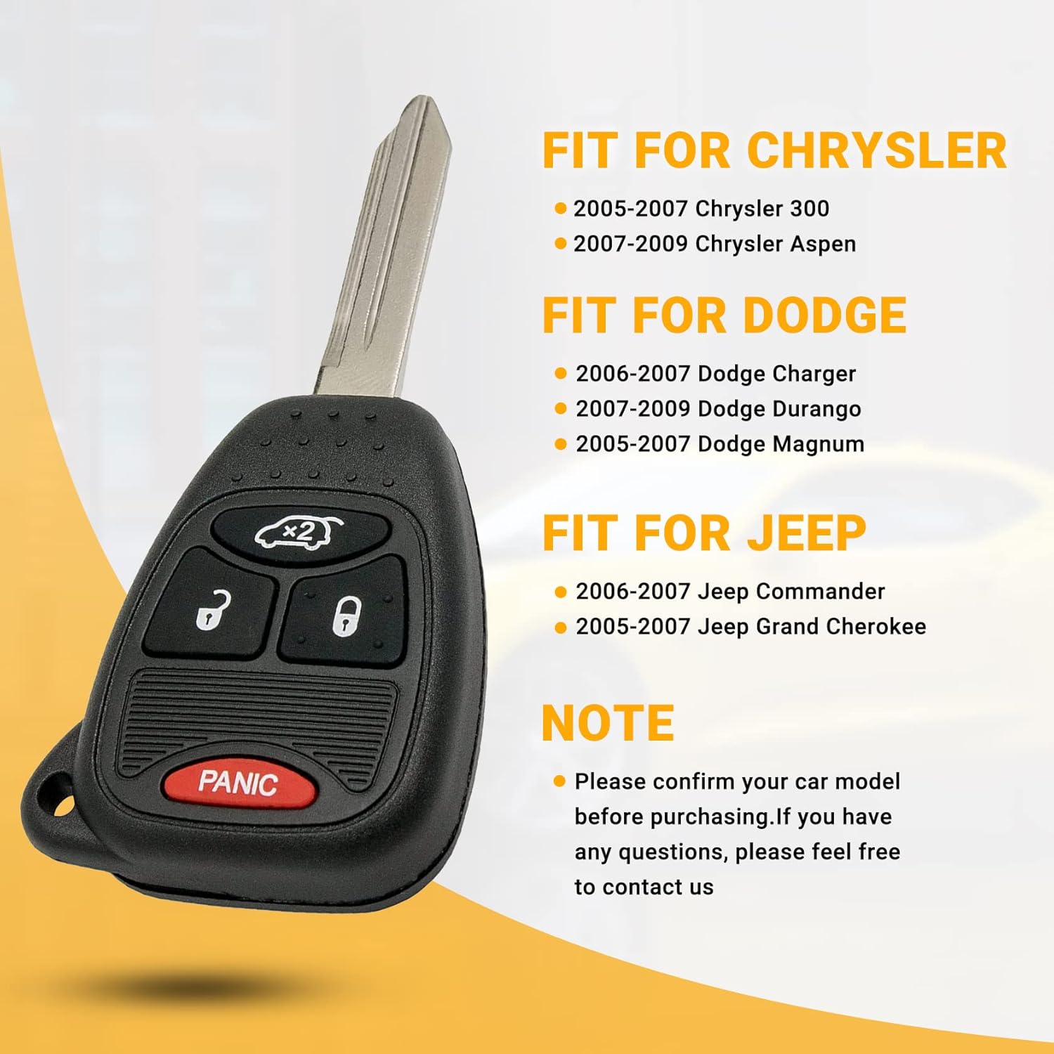 Car Key Fob Compatible with Dodge Charger| Durango| Magnum| Jeep Commander| Grand Cherokee| Chrysler 300| Aspen 2005 2006 2007 2008 2009 4 Buttons Keyless Entry Remote Clicker KOBDT04A OHT692427AA