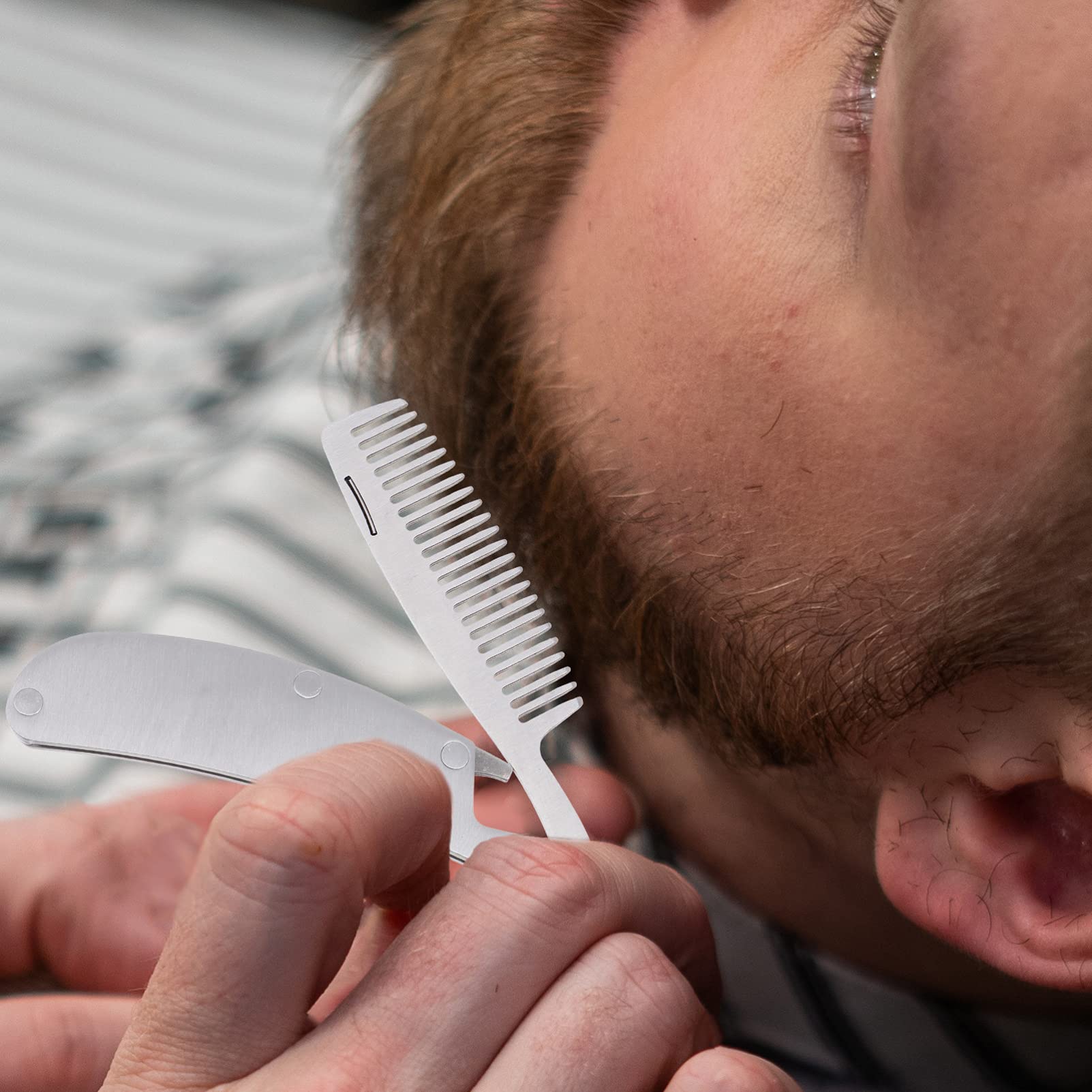 Mikinona 4 Pettini Per Barba Da Uomo A Denti in Acciaio Inox Pieghevoli Mini Portatili Per Acconciature Lisce E Lisce All'indietro