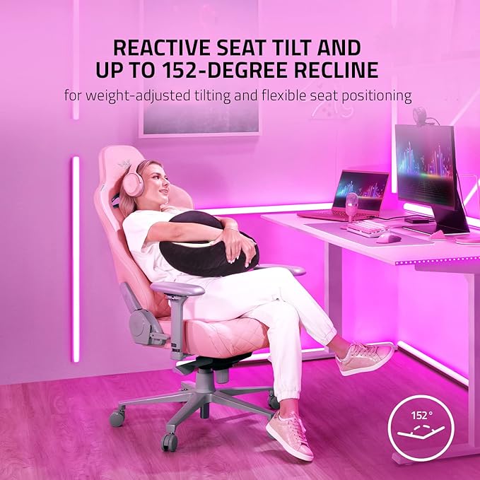 Silla Gamer Con Soporte Lumbar Inclinación 152° Color Rosa miniatura 6