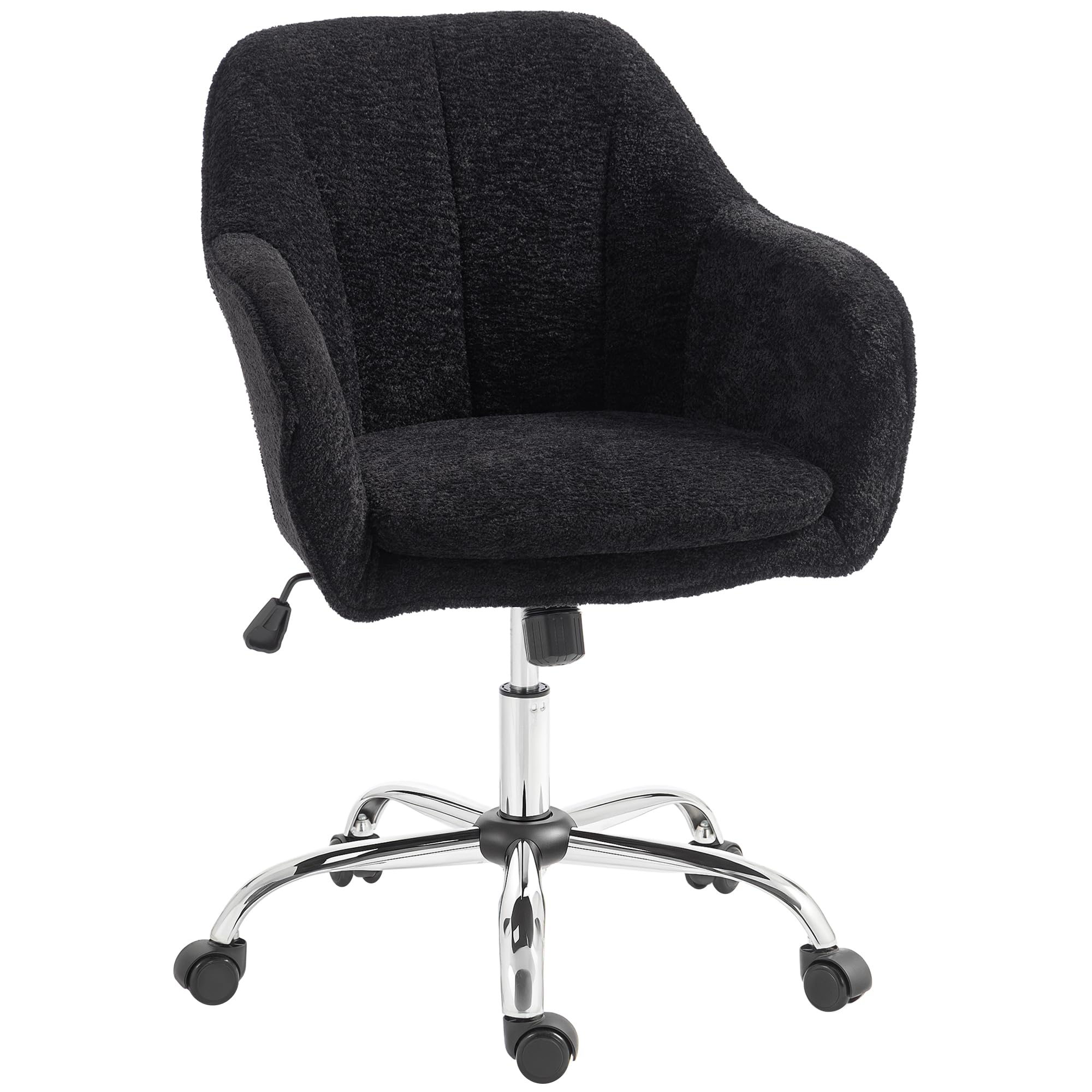 HOMCOM Snow Flannel Office Chair Makeup Vanity Chair Wheeled Black