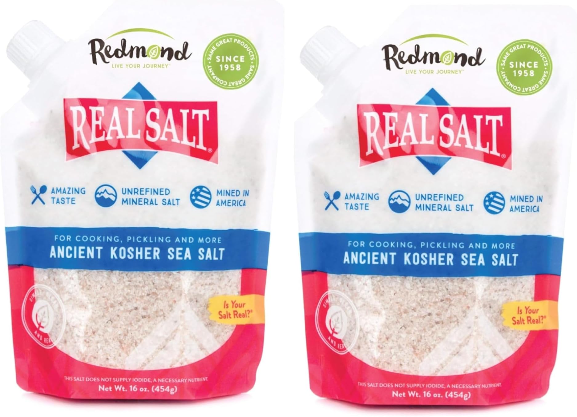 Redmond Real Sea Salt - Natural Unrefined Gluten Free Kosher, 16 Ounce Pouch (2 Pack)