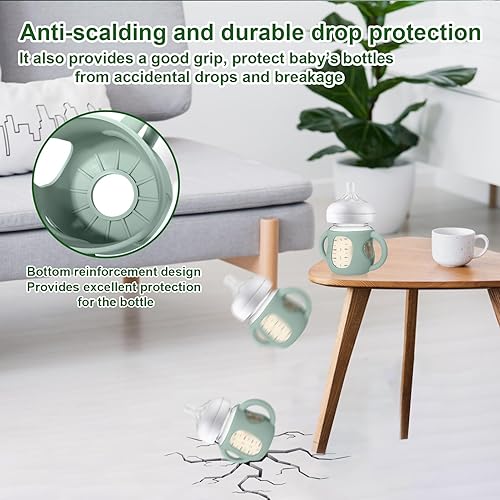 Miniatura 2 de Juome Fundas de silicona con asas para biberón de vidrio natural Avent - Paquete de 3 soportes para biberones antiroturas compatibles con biberones
