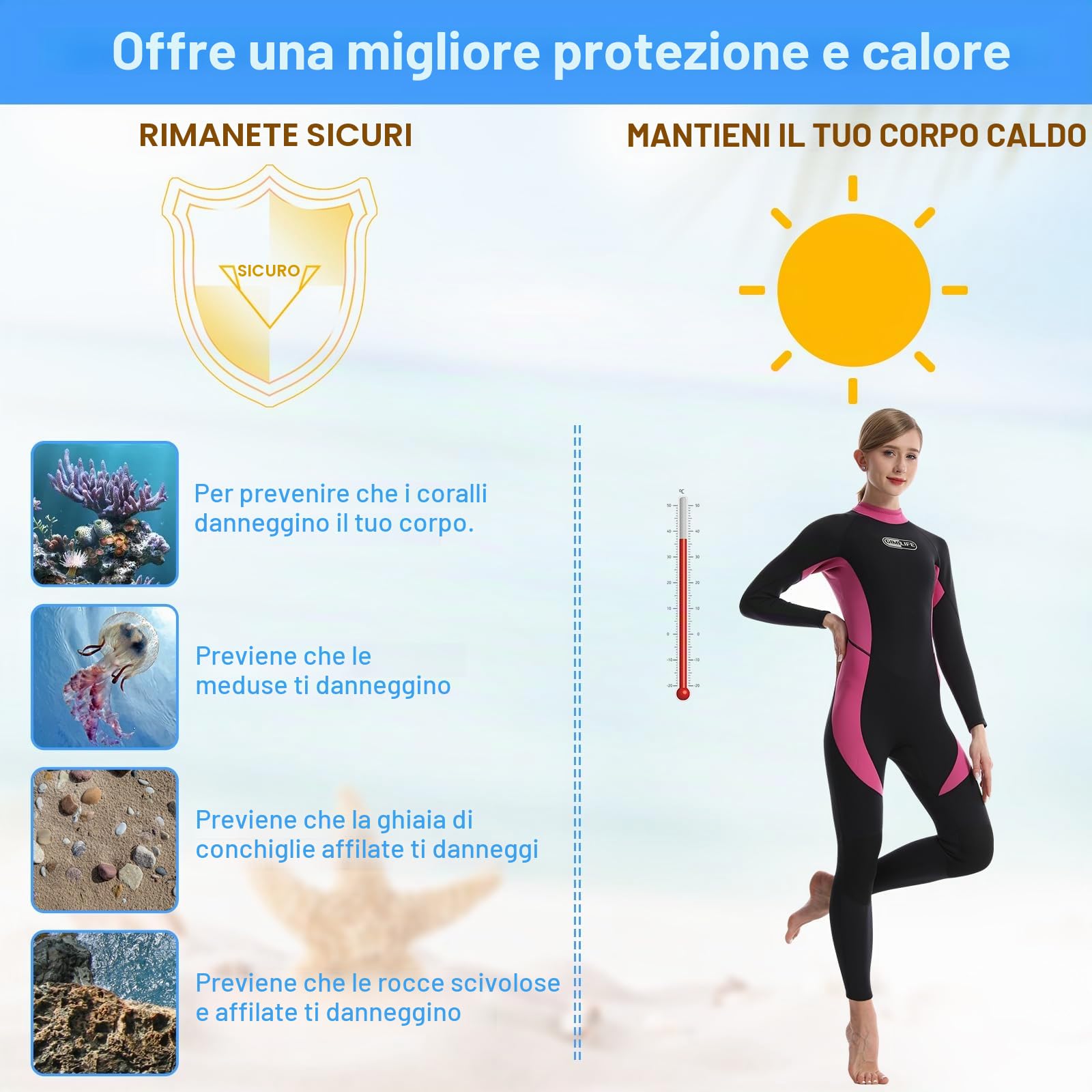 Gimilife Glimilife Mute Uomo Donna, Muta sub Shorty Uomo 3mm/Muta Intera in Neoprene da Donna Corpo Intero in Acqua Fredda Mantieniti al Caldo per Immersioni Surf Snorkeling Kayak, GMWS-2024