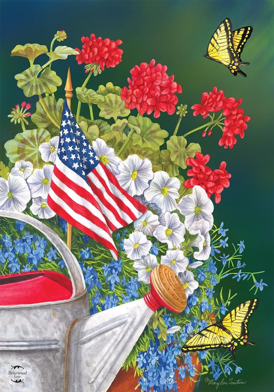 Red White And Blue Jars Floral Garden Flag Patriotic Checkered 12.5" x 18" Briarwood Lane
