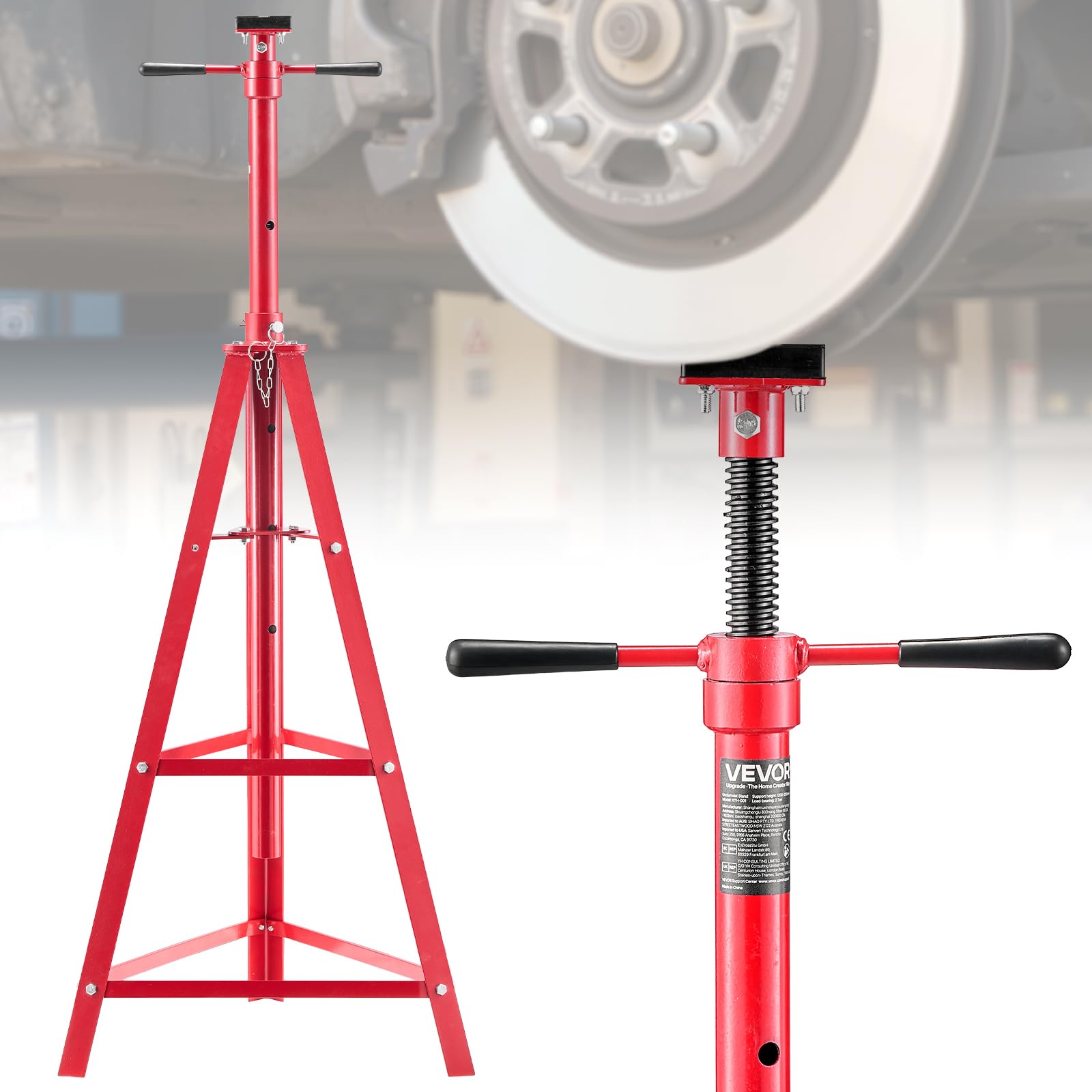 VEVOR Unterhub-Stützständer 2 t, Höhenverstellbarer (120-215 cm / 4-stufig) Wagenheberständer aus Kohlenstoffstahl, Dreibeinständer zur Unterstützung von Fahrzeugkomponenten Autoreparatur