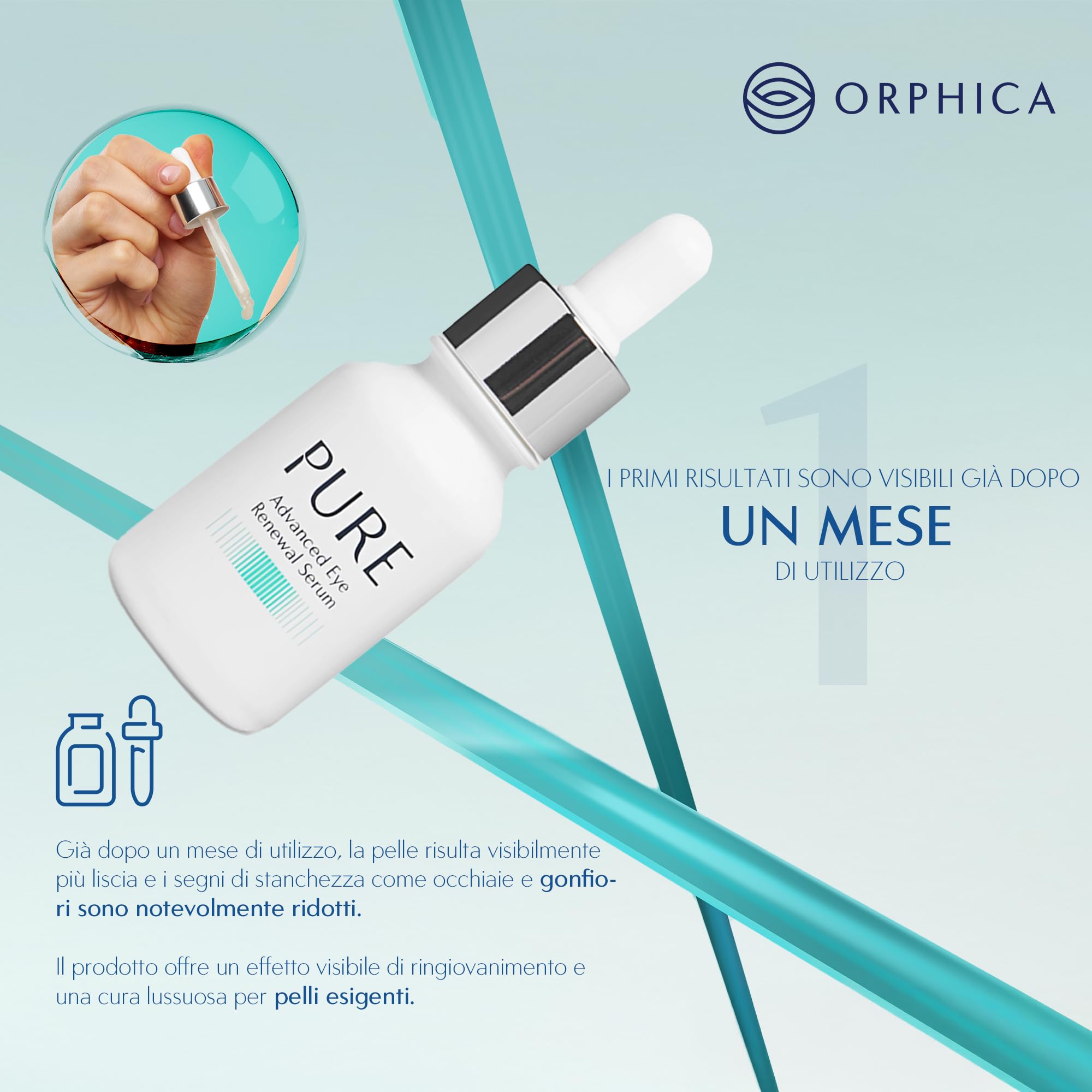 ORPHICA PURE Siero Contorno Occhi Effetto Lifting 15 ml - Siero con Vitamine A E B3 ed Estratti Naturali, Siero per Contorno Occhi Borse e Occhiaie, Crema Contorno Occhi Antirughe, Eye Serum