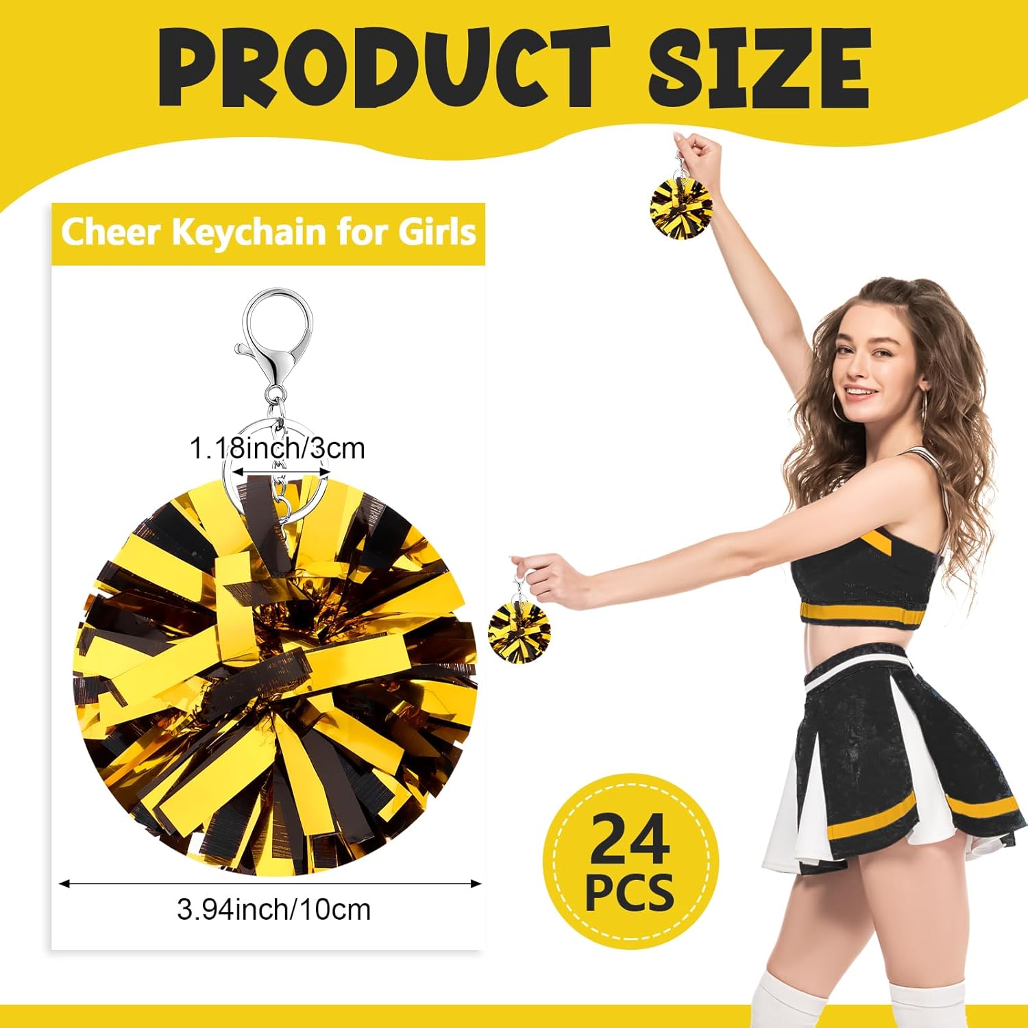 24Pcs Cheer Pom Pom Keychain Cheering Keyring Charm Foil Keychain Cheerleader Gift Plastic Pom Cheer Camp Gift - Image 2