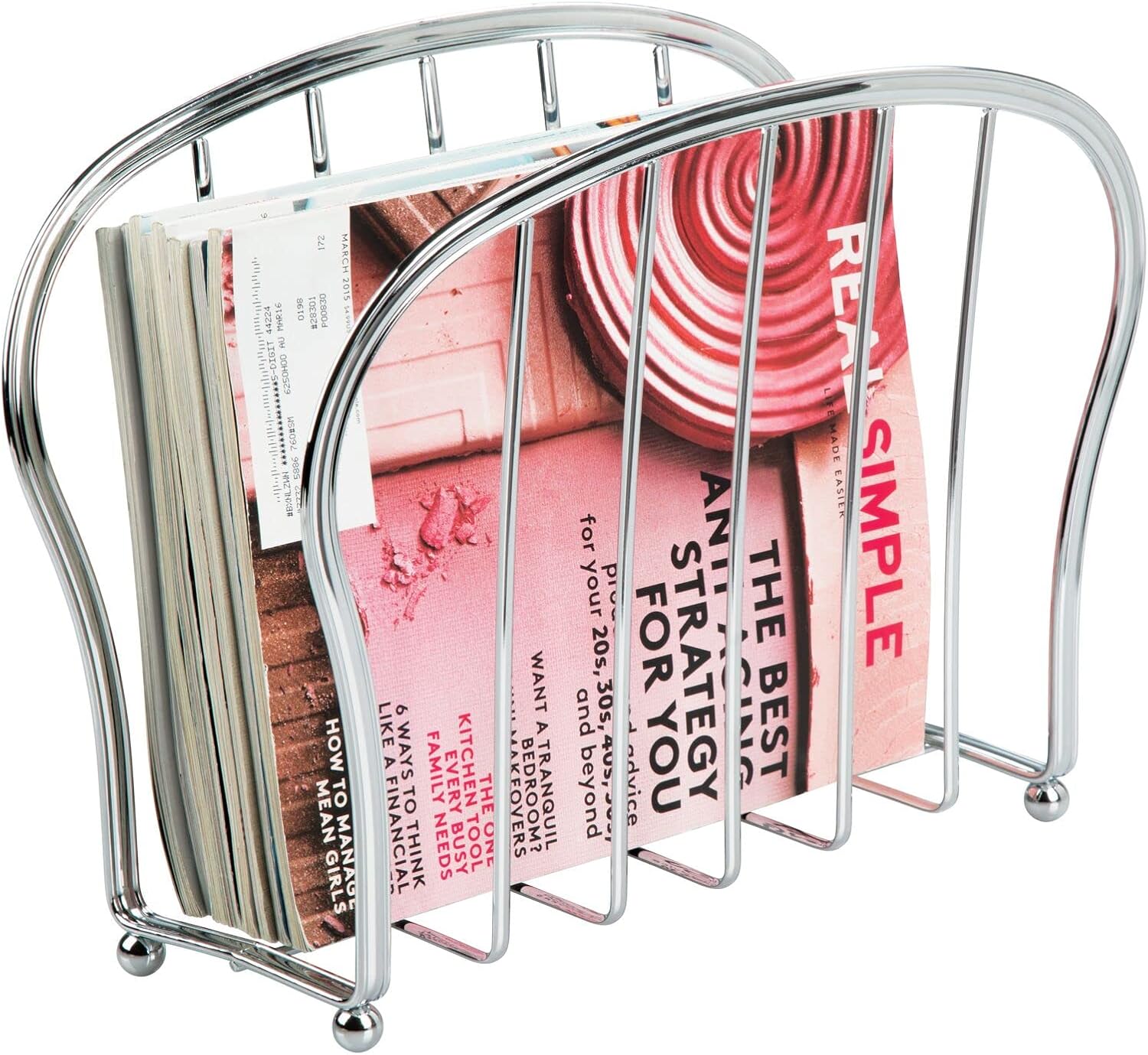 mDesign Decorative Metal Wire Magazine Holder, Organizer - Standing Rack for Magazines, Books, Newspapers, Tablets, Laptops in Bathroom, Family Room, Office, Den - Chrome