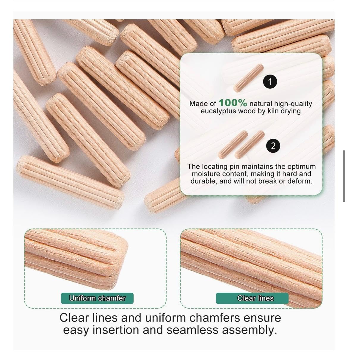 BLOOMAX® 6mm × 40mm Wooden Dowel Pins – Pack of 500 | Precision‑Cut Hardwood Fluted Pegs with Beveled Ends | Strong Straight Groove Pins for Furniture Joinery & Woodworking | Made in India — Amazon image 2