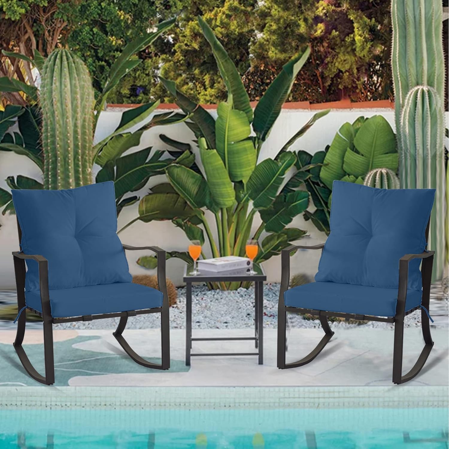 MEINV 3 Piece Outdoor Patio Bistro Furniture Sets, Steel