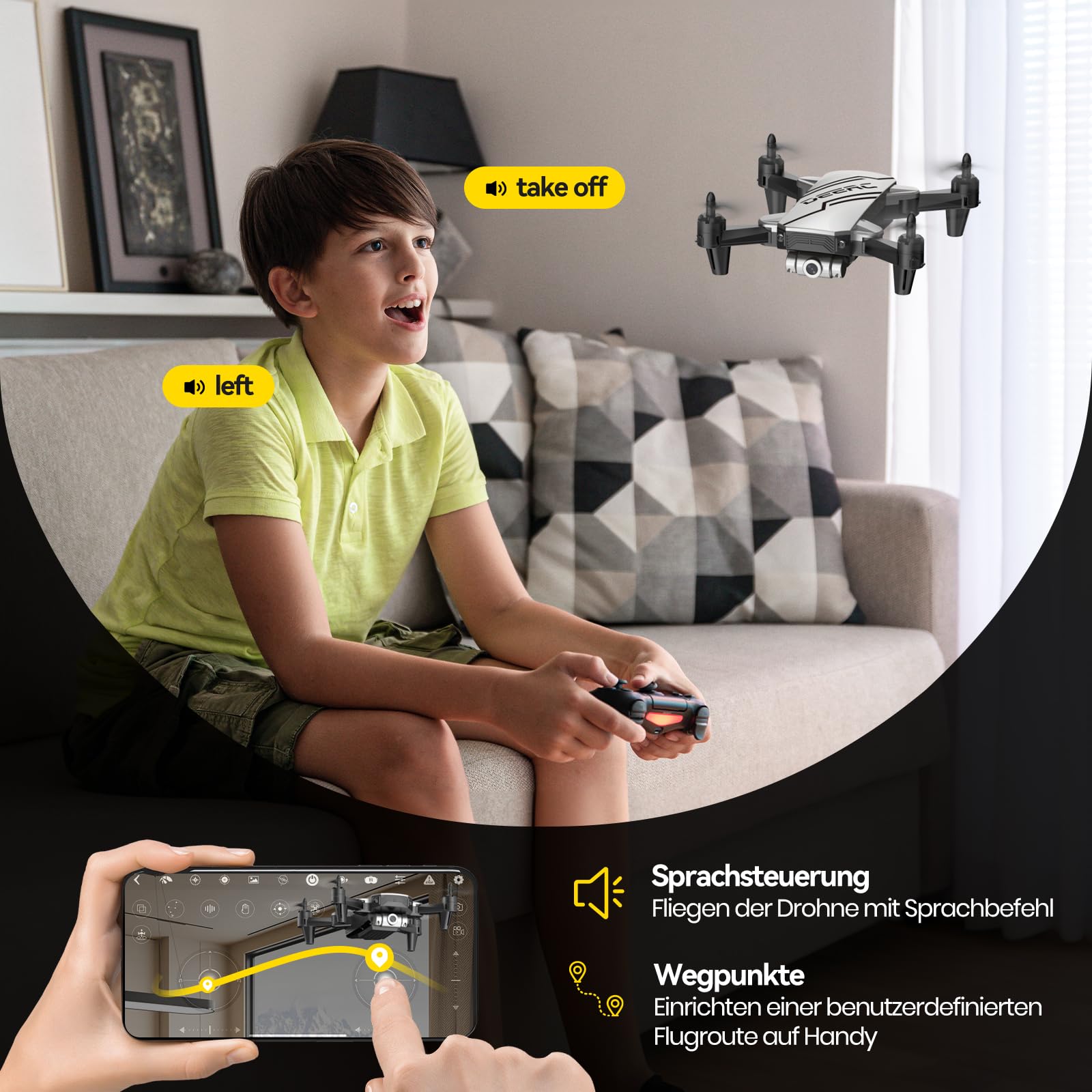 DEERC D20 Drohne mit Kamera HD 720P für Kinder,Faltbar RC Mini Quadcopter mit FPV WiFi Live Übertragung,2 Akku lange Flugzeit,Flugbahnflug,Höhenhaltung,One Key Start/Landen,Headless Modus für Anfänger