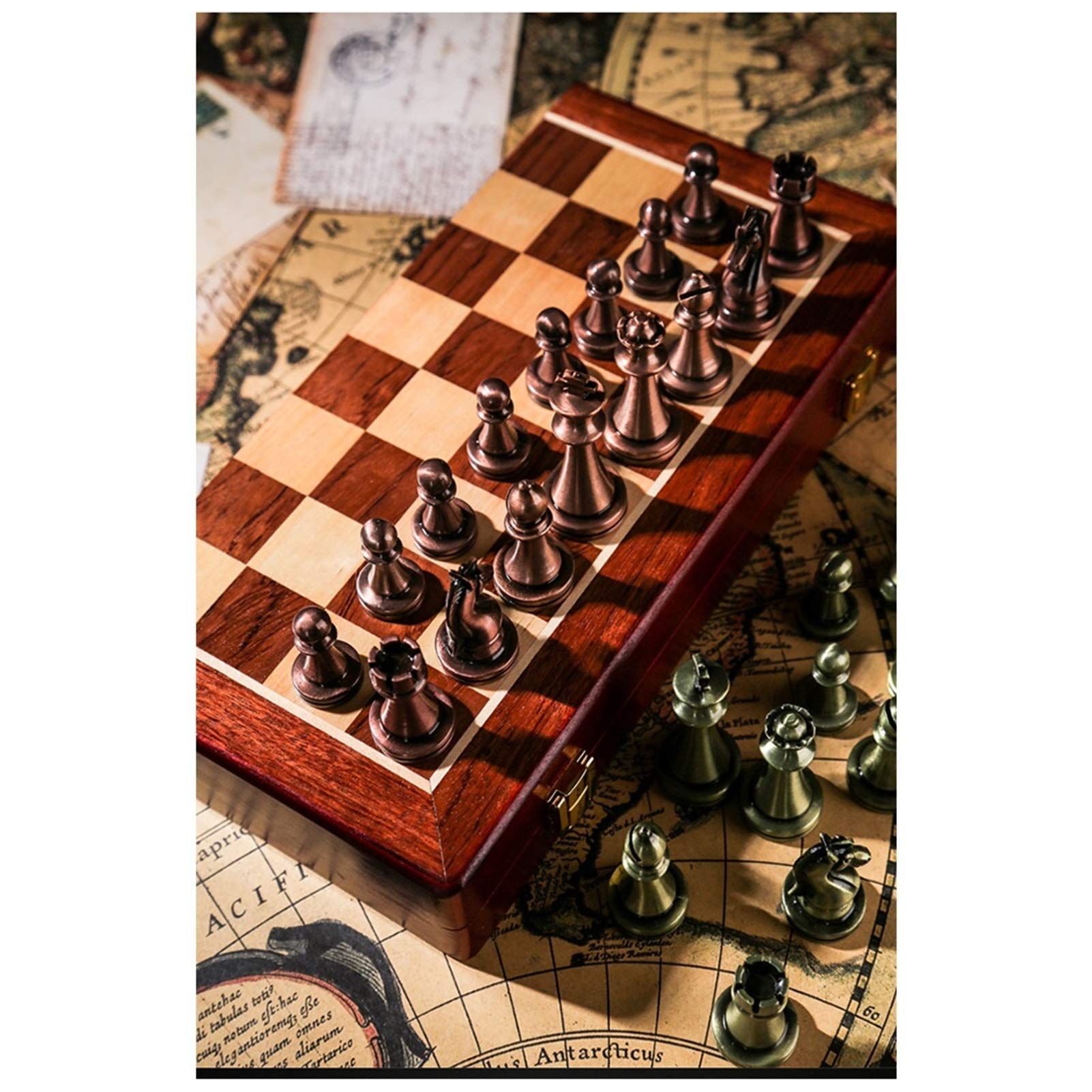 21in Unique Chess Sets and Boards, 2 in 1 Folding Wooden Chess Set for