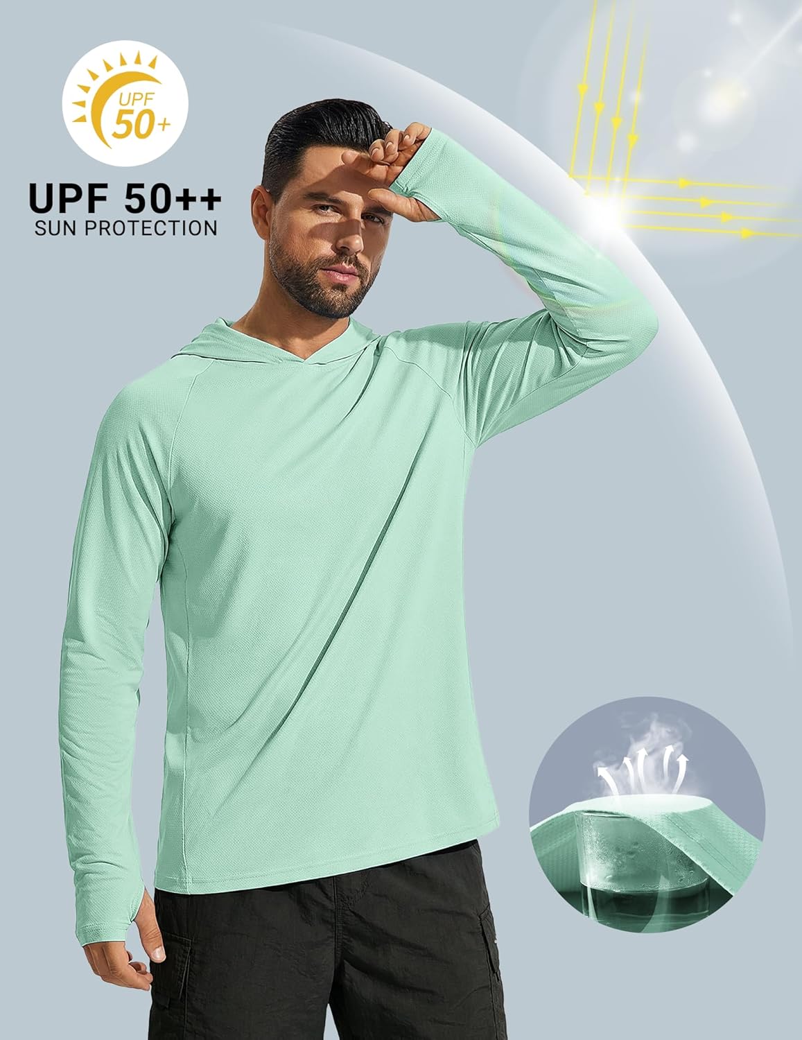 COOFANDY Mens UPF 50+ Hoodie Shirts Long Sleeve Rash Guard Sun Protection Fishing Shirts Lightweight Quick Dry Hoodies - Image 4
