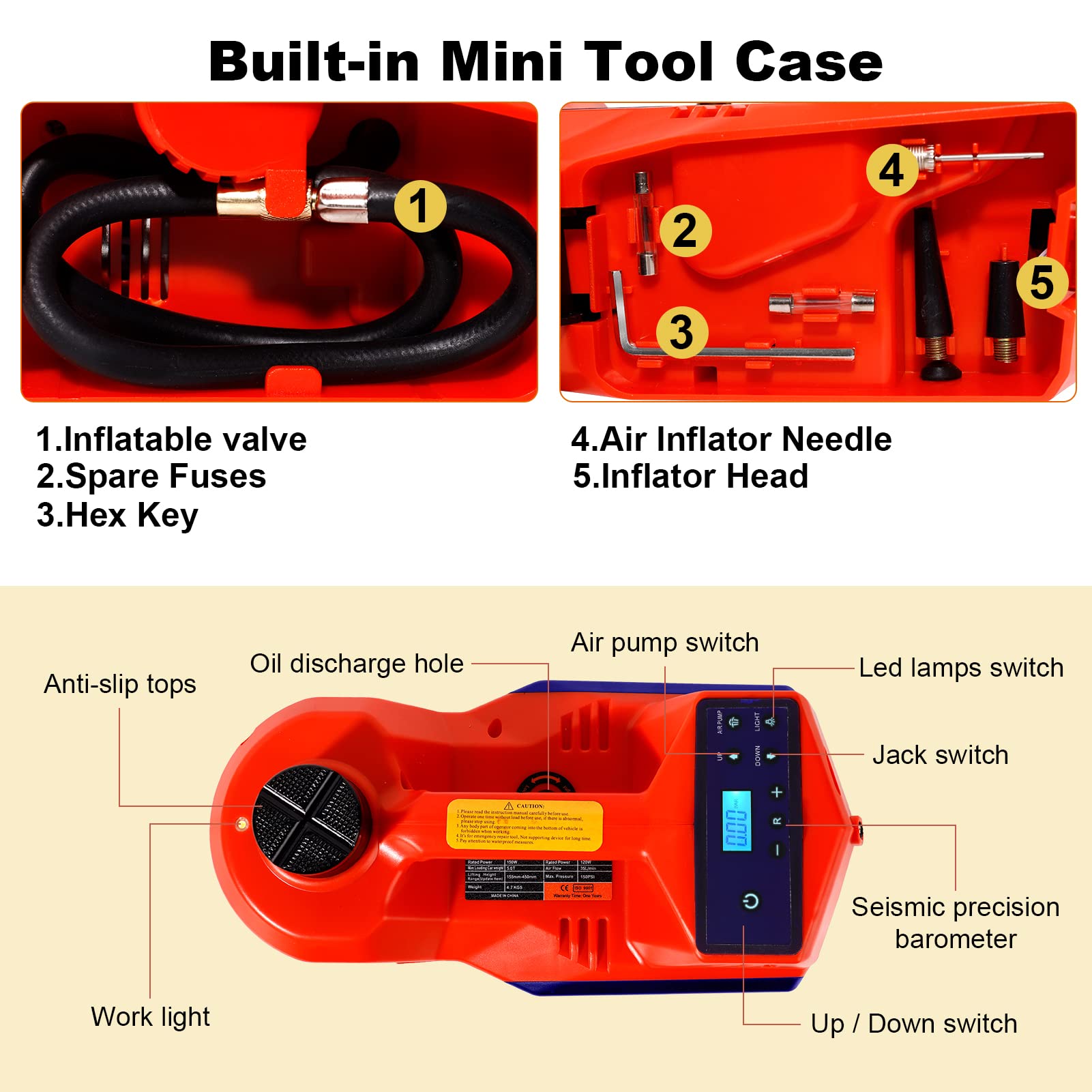 TYAYT 5 Ton Electric Hydraulic Car Jack Kit With LED Light & Air Pump - Portable For SUV/Truck - View #7