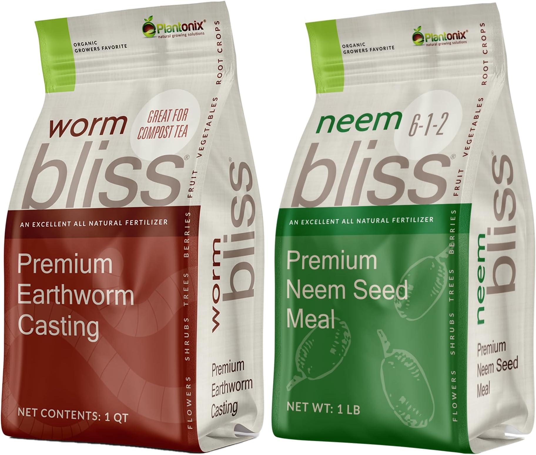 Worm Bliss (1 Qt) + Neem Bliss (1lb) - Organic Worm Castings for Plants & Neem Cake for Plants - Neem Seed Meal - Neem Meal Fertilizer - Neem Powder for Plants - Earthworm Castings Organic Fertilizer