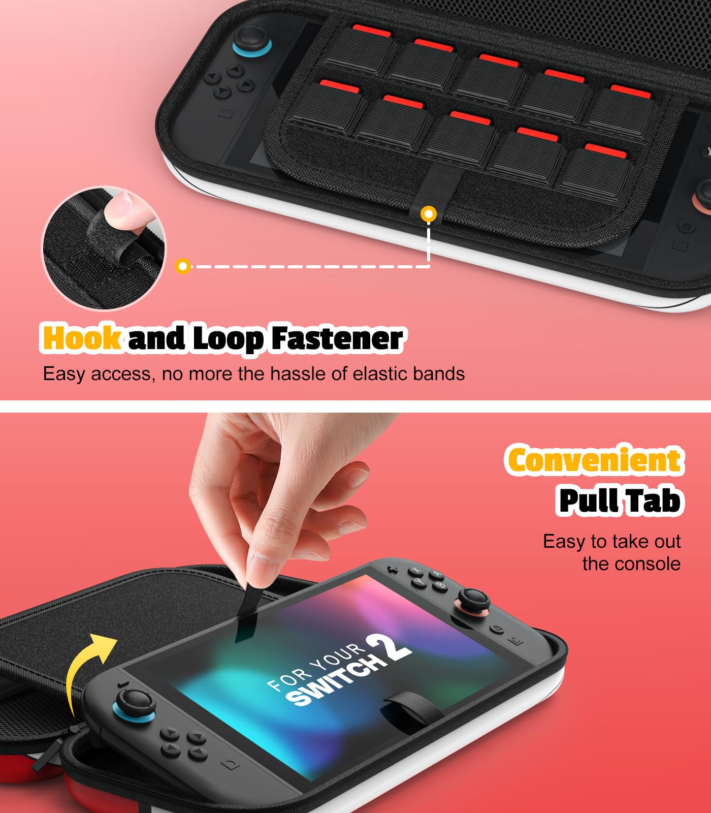 MoKo Étui pour Nintendo Switch 2 (2025), Housse Rigide de Protection avec 10 Cartouches de Jeux, Pochette de Transport Boîtier für Switch 2 2025 et Accessoires, Boule Rouge - 5